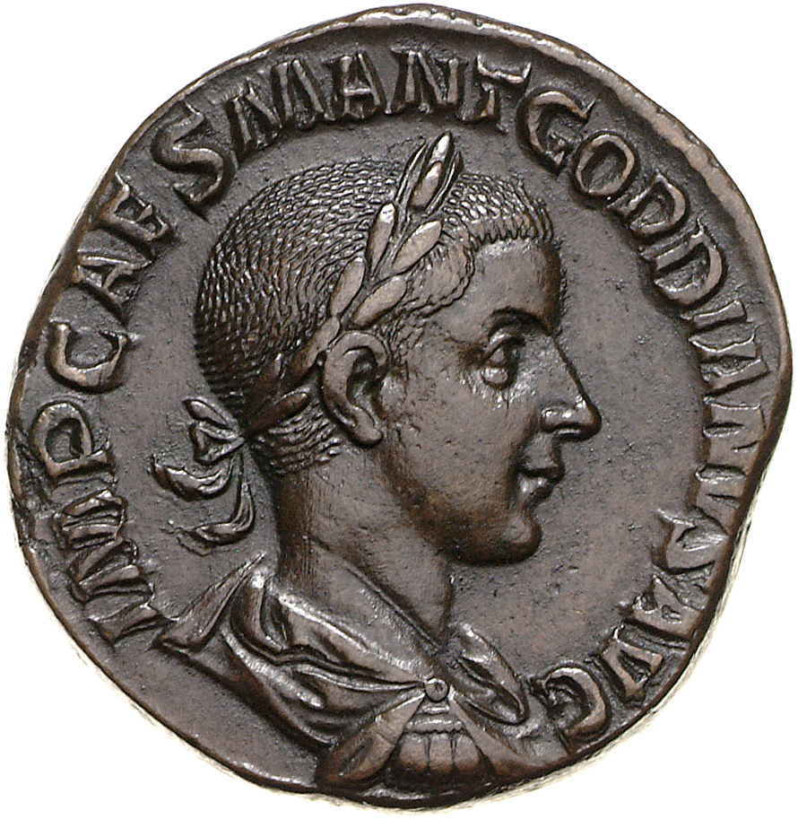RIC IV Gordian III 274A Gordian III obverse, Bust of Gordian III, laureate, draped, cuirassed, right