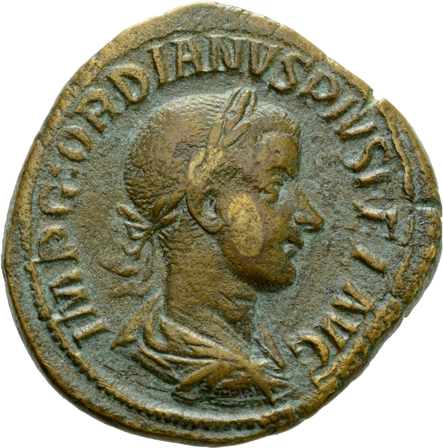 RIC IV Gordian III 288A Gordian III obverse, Bust of Gordian III, laureate, draped, cuirassed, right