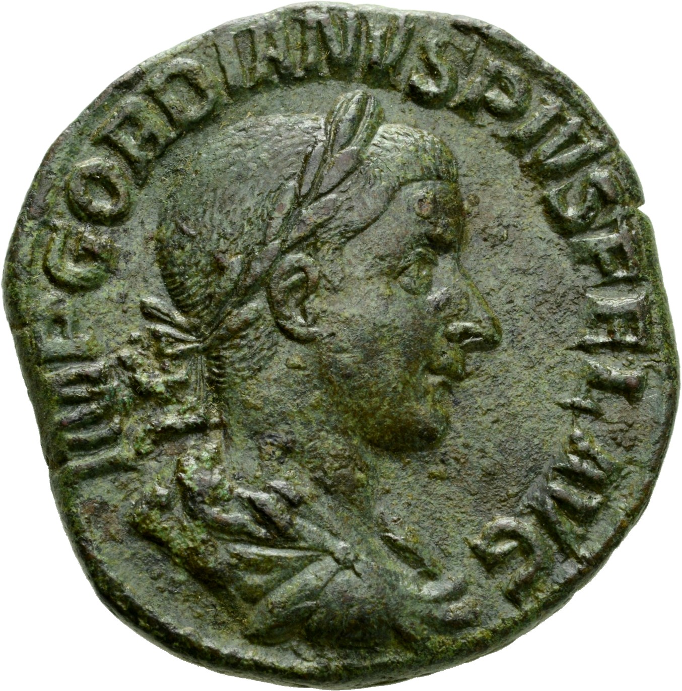 RIC IV Gordian III 290A Gordian III obverse, Bust of Gordian III, laureate, draped, cuirassed, right