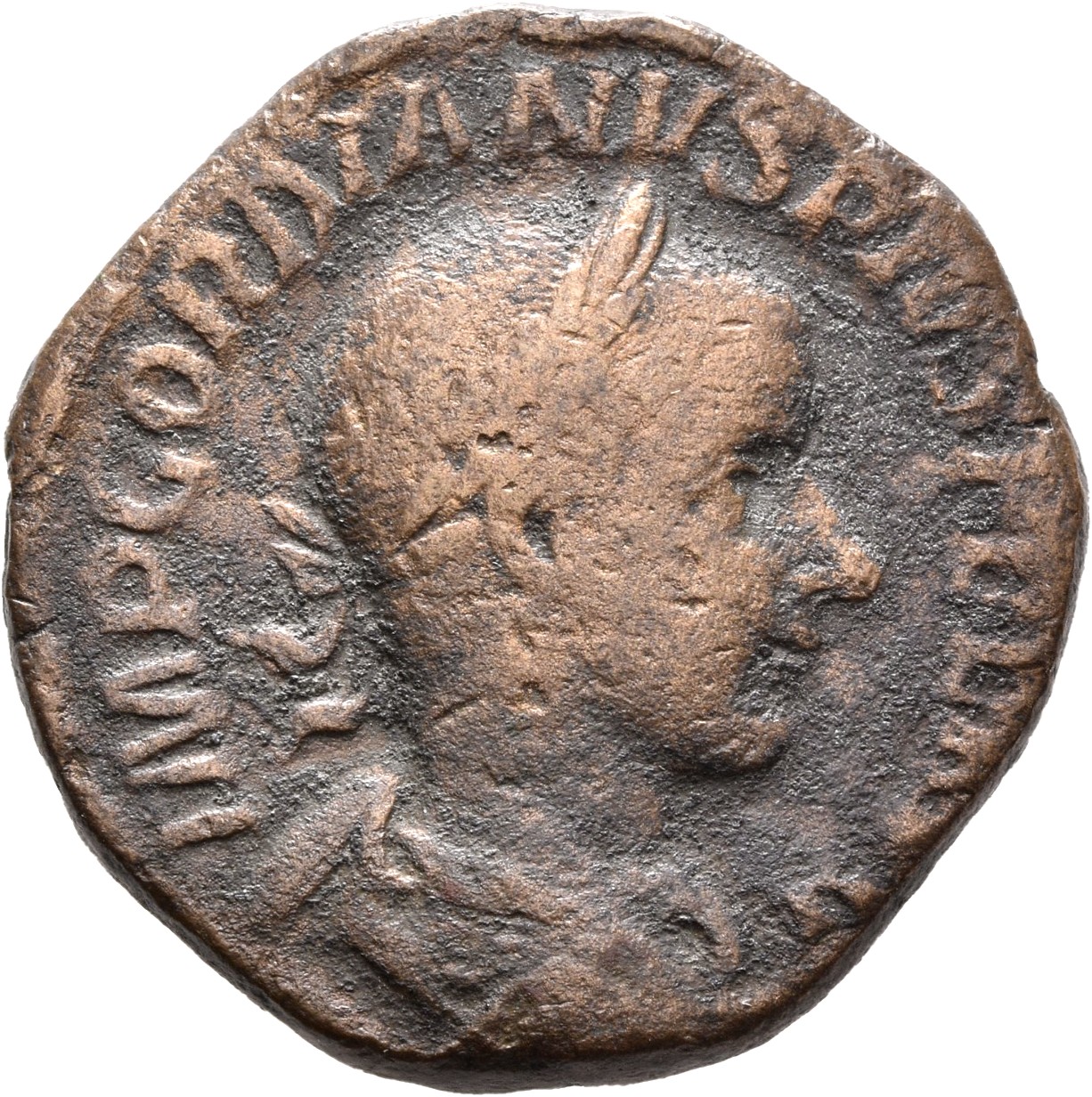 RIC IV Gordian III 290A Gordian III obverse, Bust of Gordian III, laureate, draped, cuirassed, right