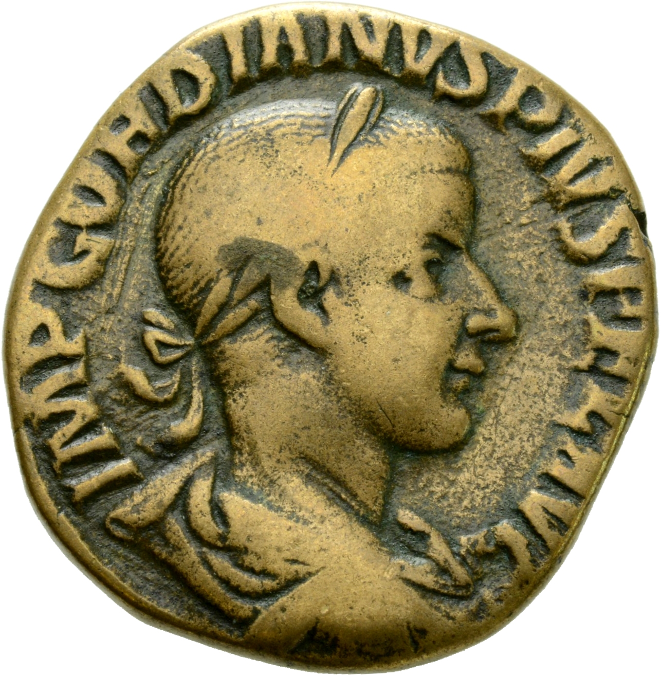 RIC IV Gordian III 292A Gordian III obverse, Bust of Gordian III, laureate, draped, cuirassed, right