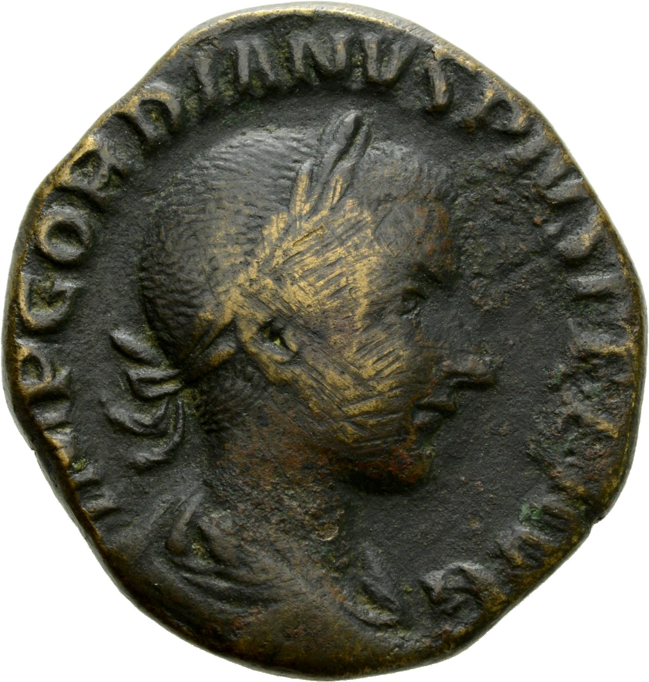 RIC IV Gordian III 293A Gordian III obverse, Bust of Gordian III, laureate, draped, cuirassed, right