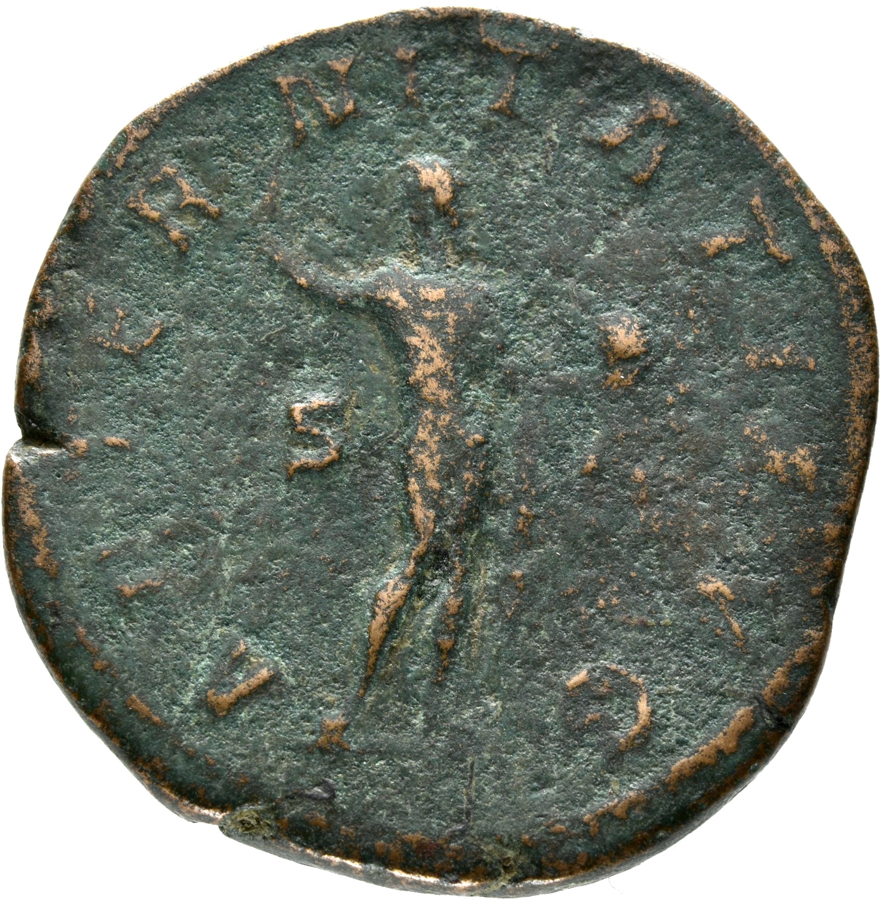 RIC IV Gordian III 297 Gordian III reverse, Sol, nude except for cloak around shoulders, standing front, head left, raisin...