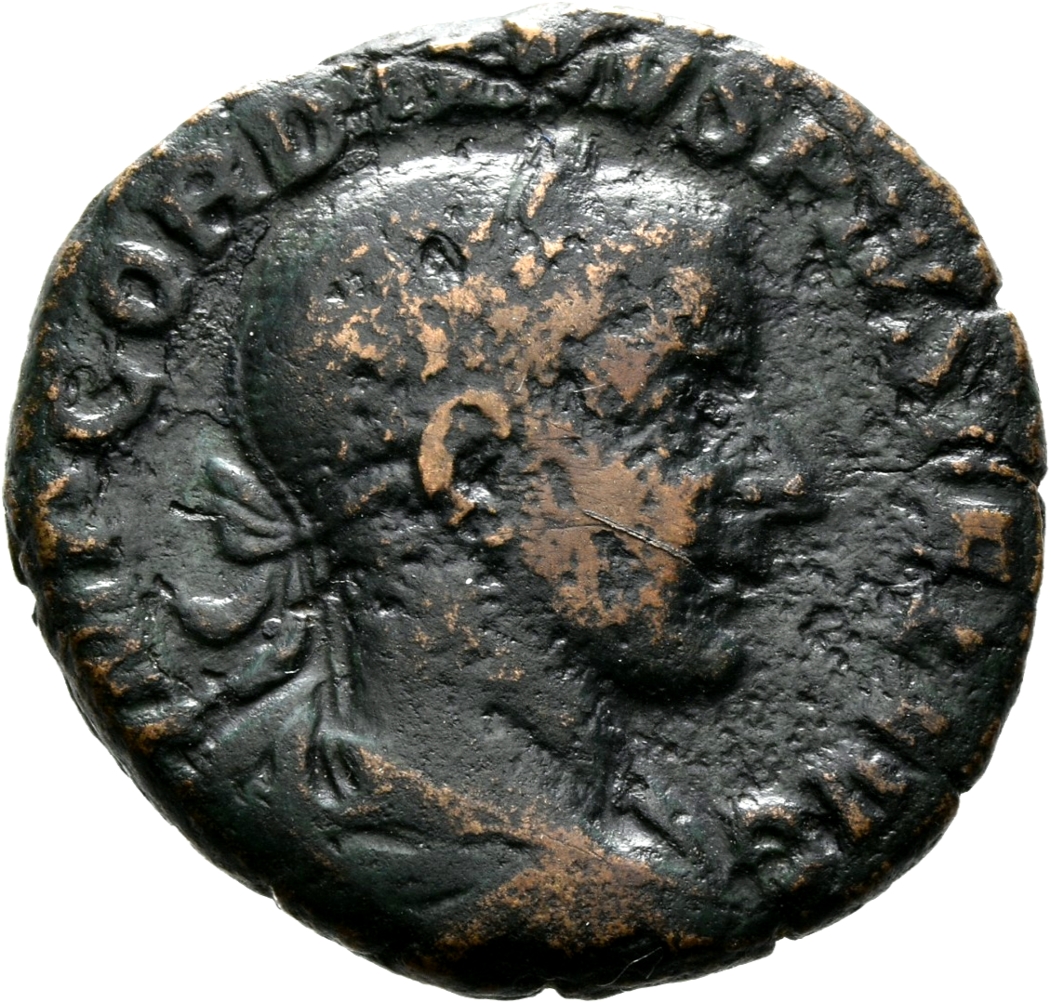 RIC IV Gordian III 297 Gordian III obverse, drapierte Büste des Gordian mit Lorbeerkranz n.r.