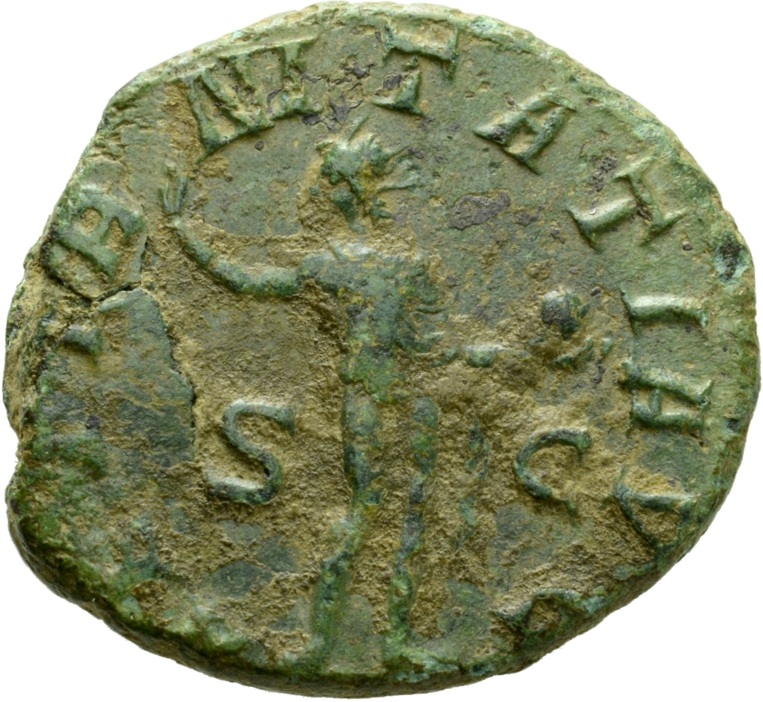 RIC IV Gordian III 297B Gordian III reverse, Sol, nude except for cloak around shoulders, standing front, head left, raisi...