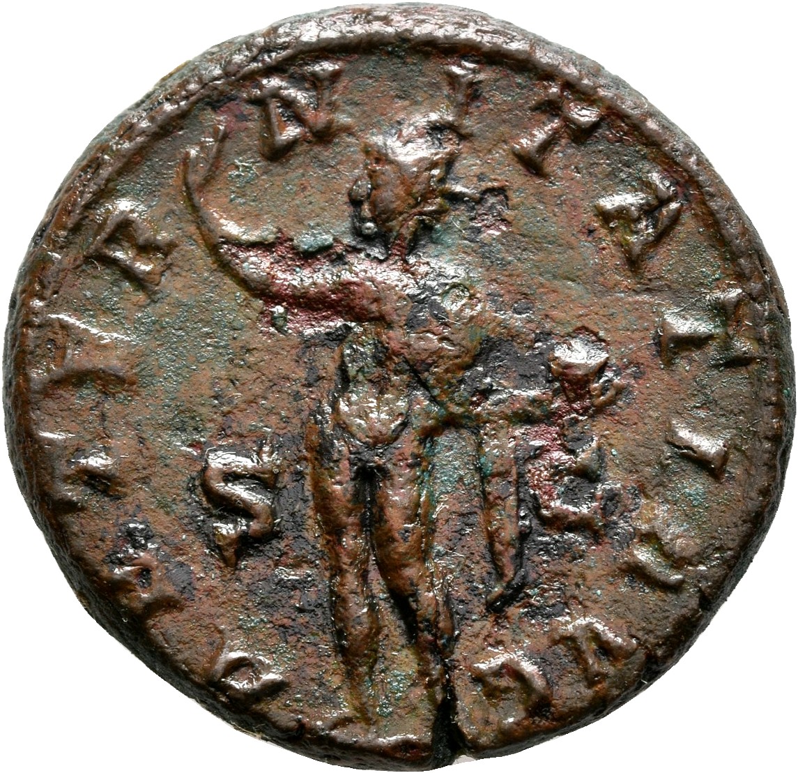 RIC IV Gordian III 297B Gordian III reverse, Sol, nude except for cloak around shoulders, standing front, head left, raisi...