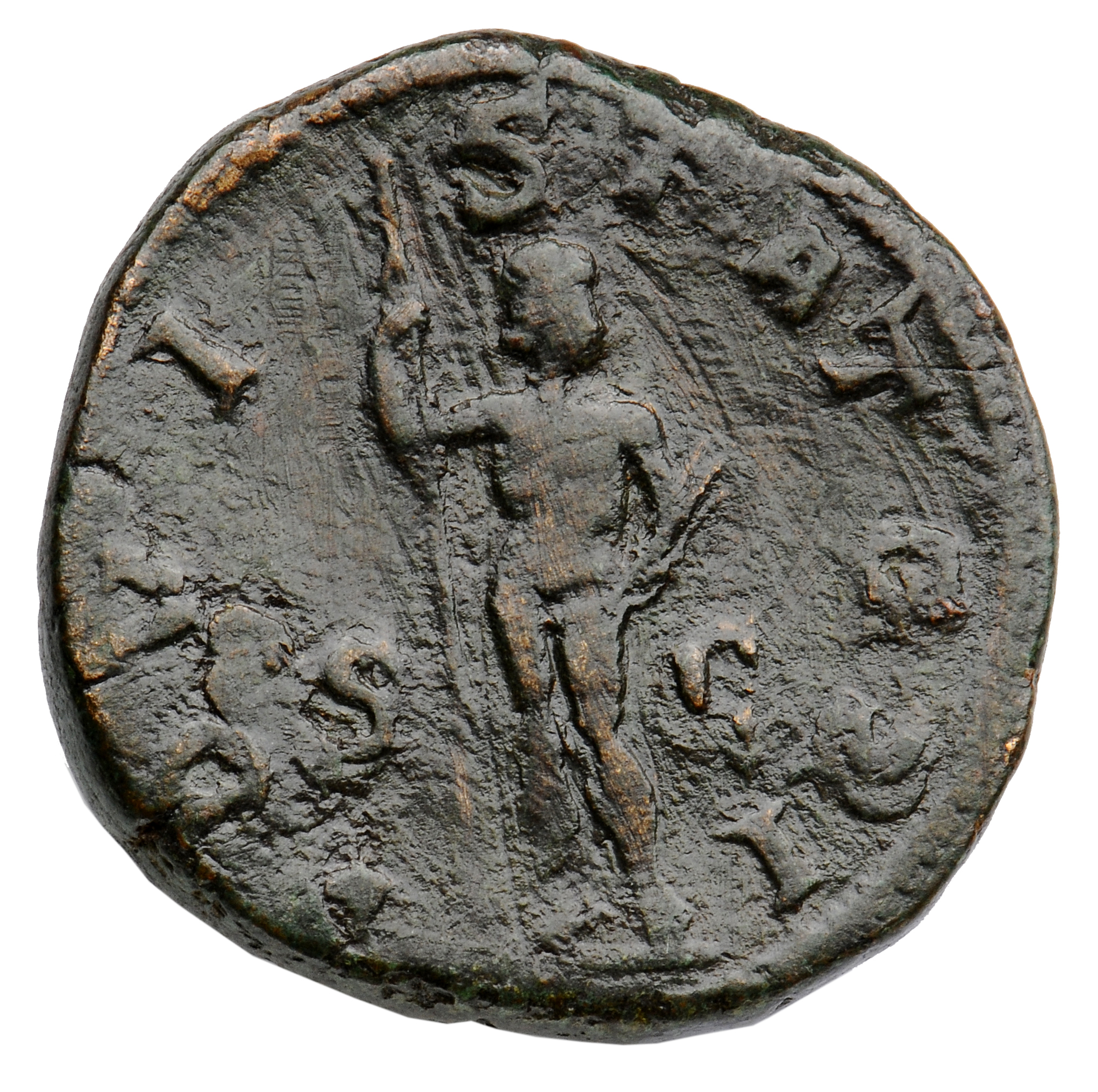 RIC IV Gordian III 298A Gordian III reverse, Jupiter, nude, standing front, head right, holding long sceptre in right hand...