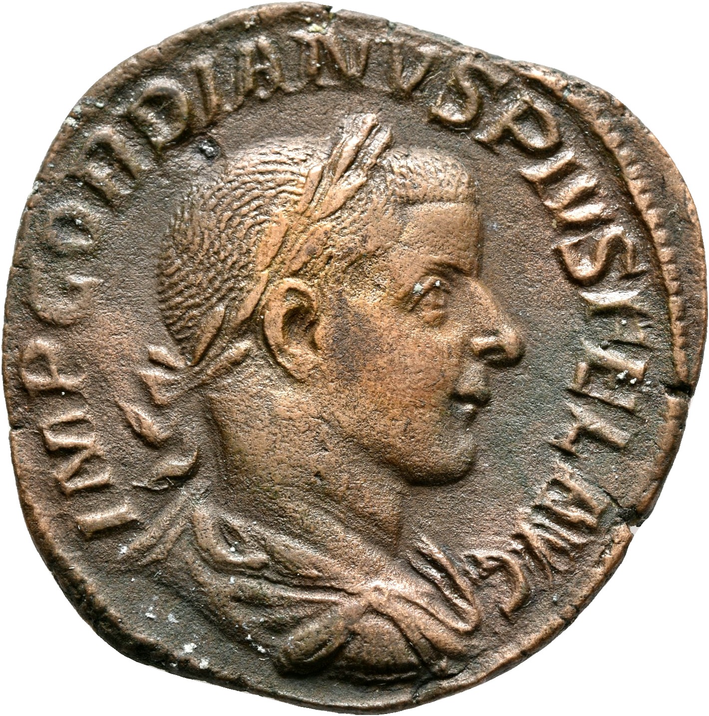 RIC IV Gordian III 298A Gordian III obverse, Bust of Gordian III, laureate, draped, cuirassed, right