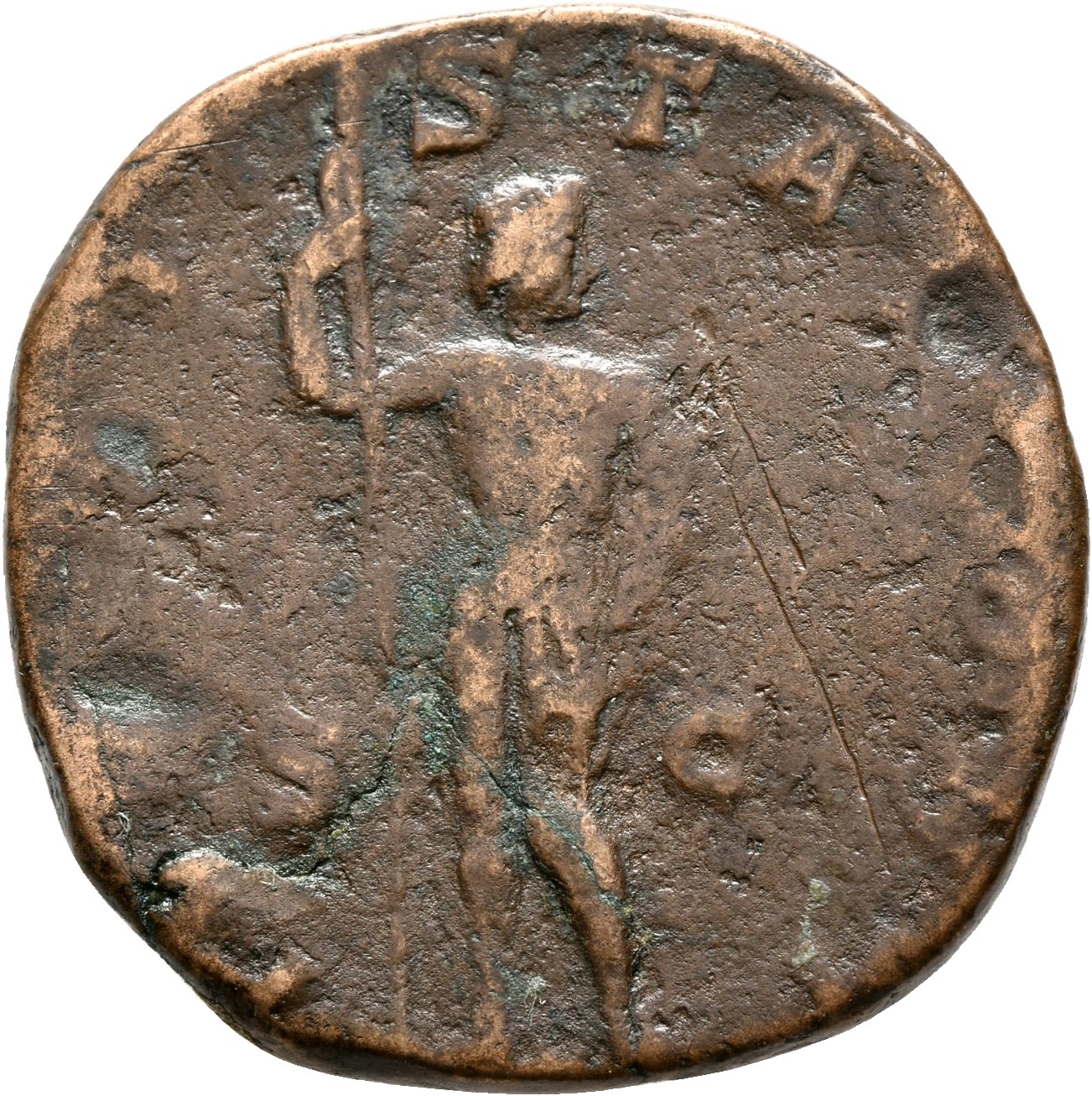 RIC IV Gordian III 298A Gordian III reverse, Jupiter, nude, standing front, head right, holding long sceptre in right hand...
