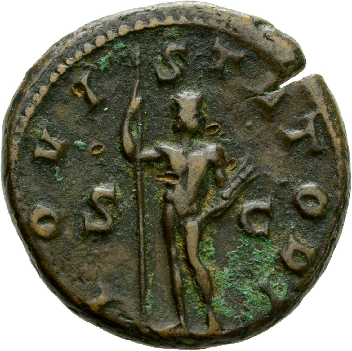 RIC IV Gordian III 298B Gordian III reverse, Jupiter, nude, standing front, head right, holding long sceptre in right hand...