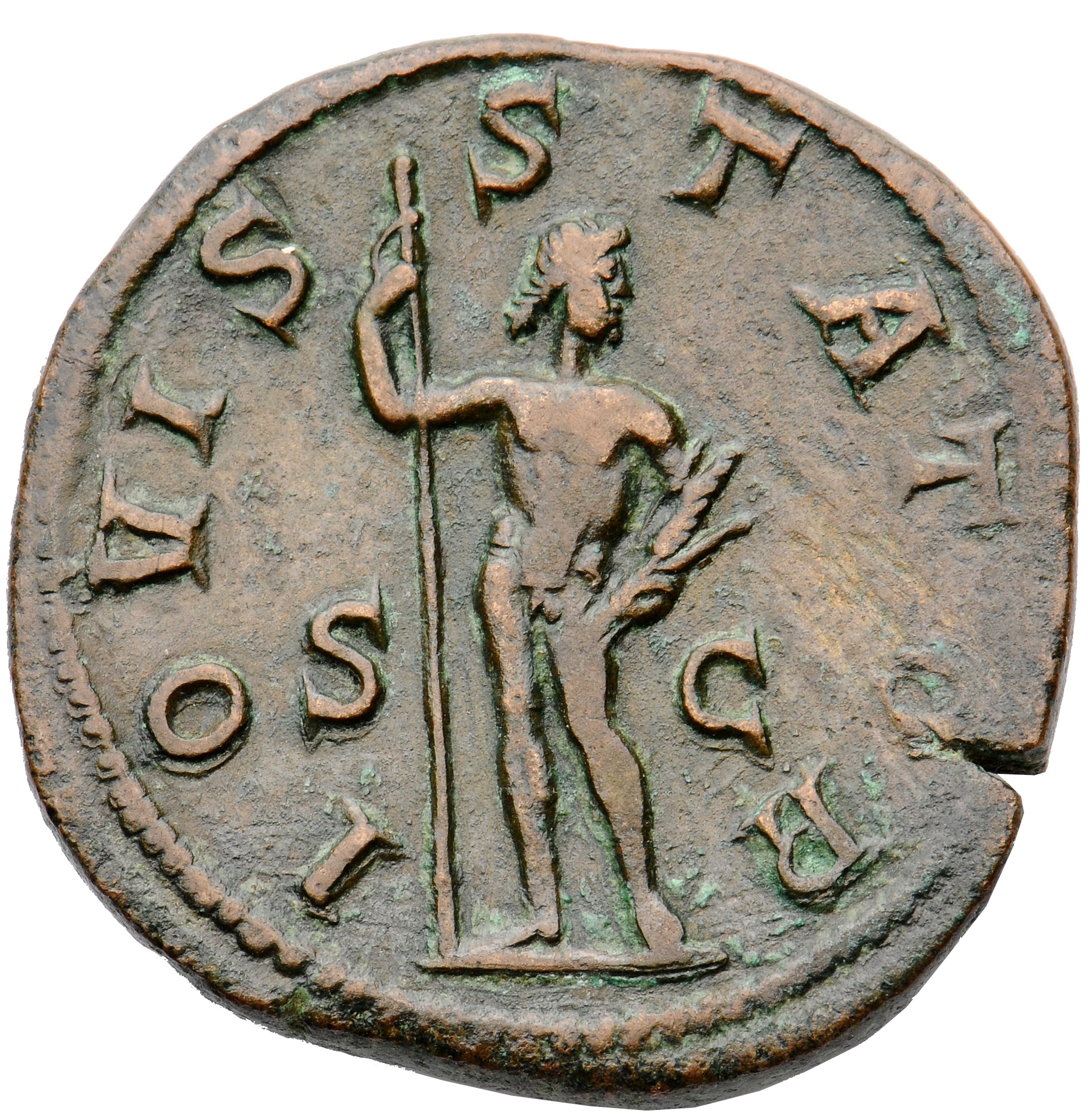 RIC IV Gordian III 299A Gordian III reverse, Jupiter, nude, standing front, head left, holding long sceptre in right hand ...