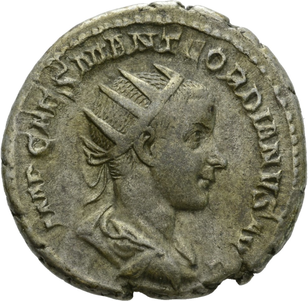 RIC IV Gordian III 3 Gordian III obverse, Bust of Gordian III, radiate, draped, cuirassed, right