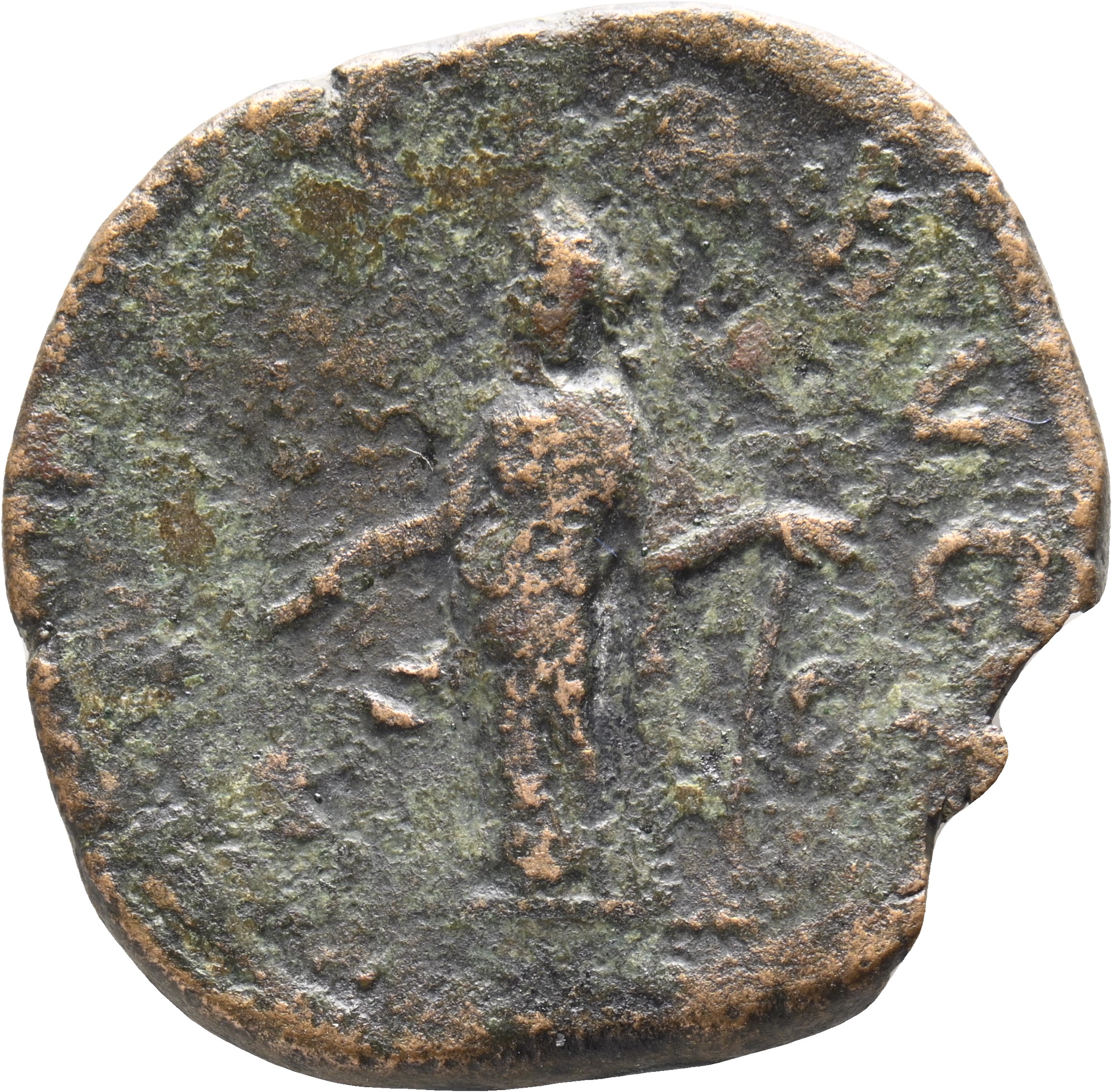 RIC IV Gordian III 300 Gordian III reverse, Laetitia, draped, standing left, holding wreath in extended right hand and anc...