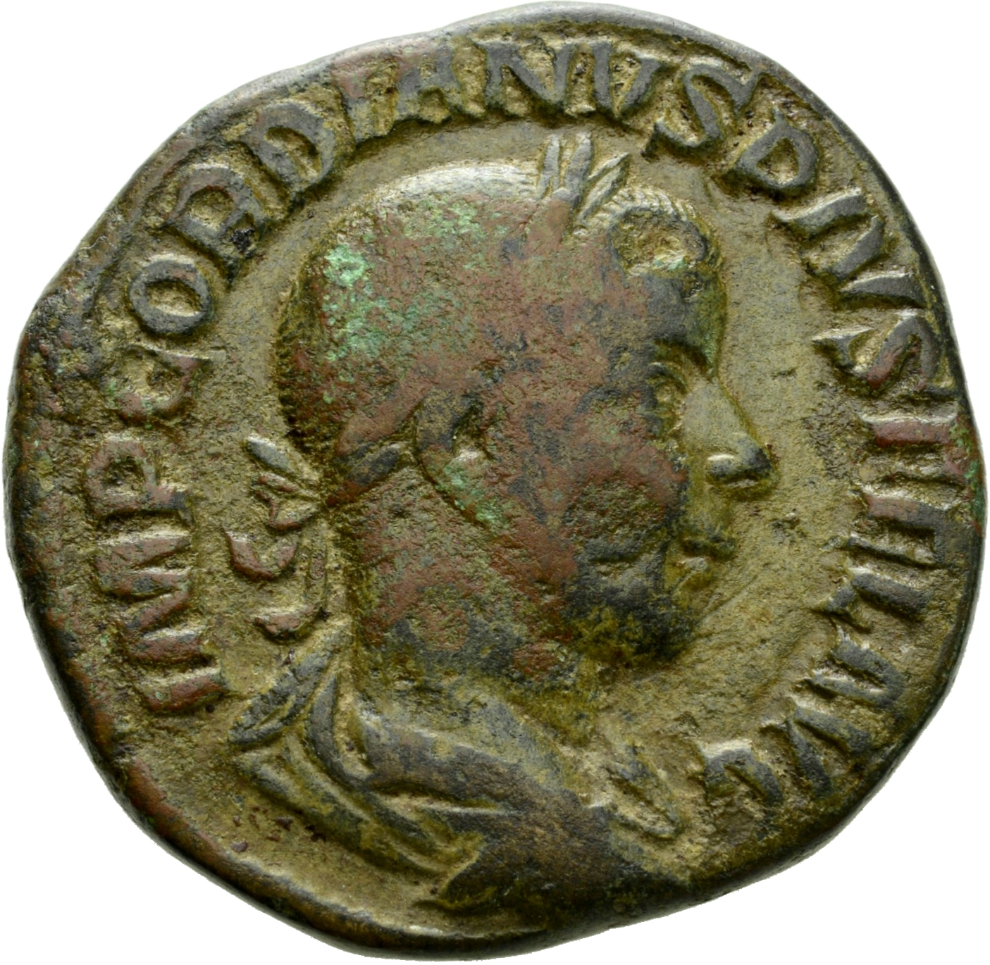 RIC IV Gordian III 300A Gordian III obverse, Bust of Gordian III, laureate, draped, cuirassed, right