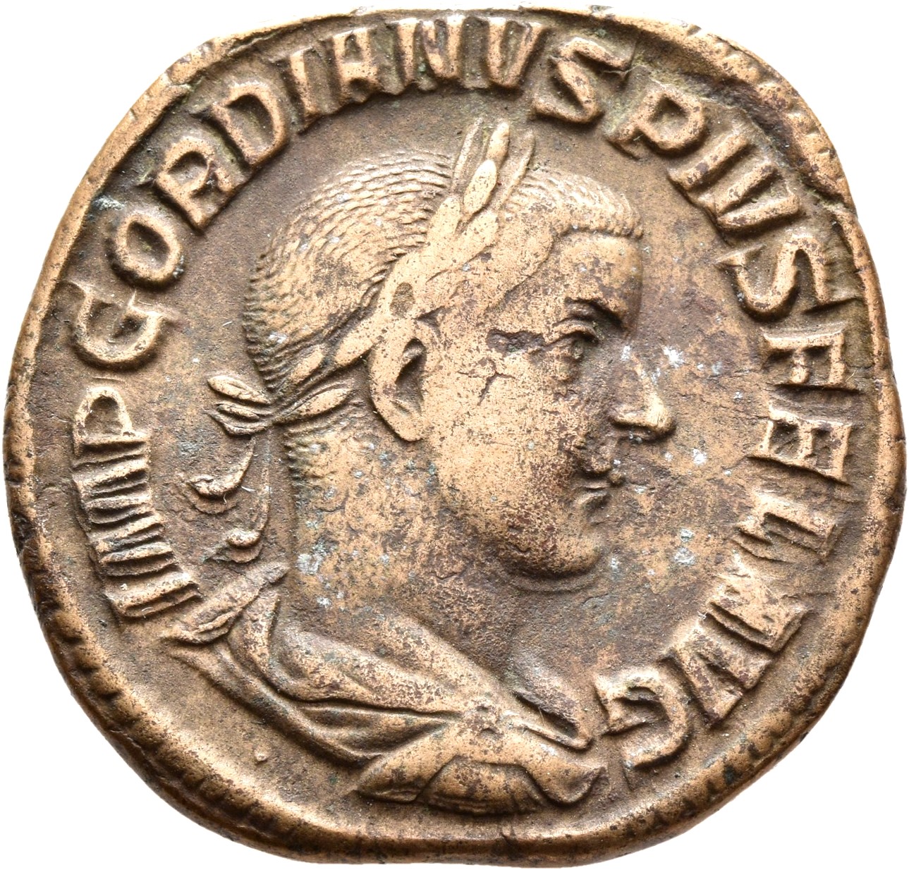 RIC IV Gordian III 300A Gordian III obverse, Bust of Gordian III, laureate, draped, cuirassed, right