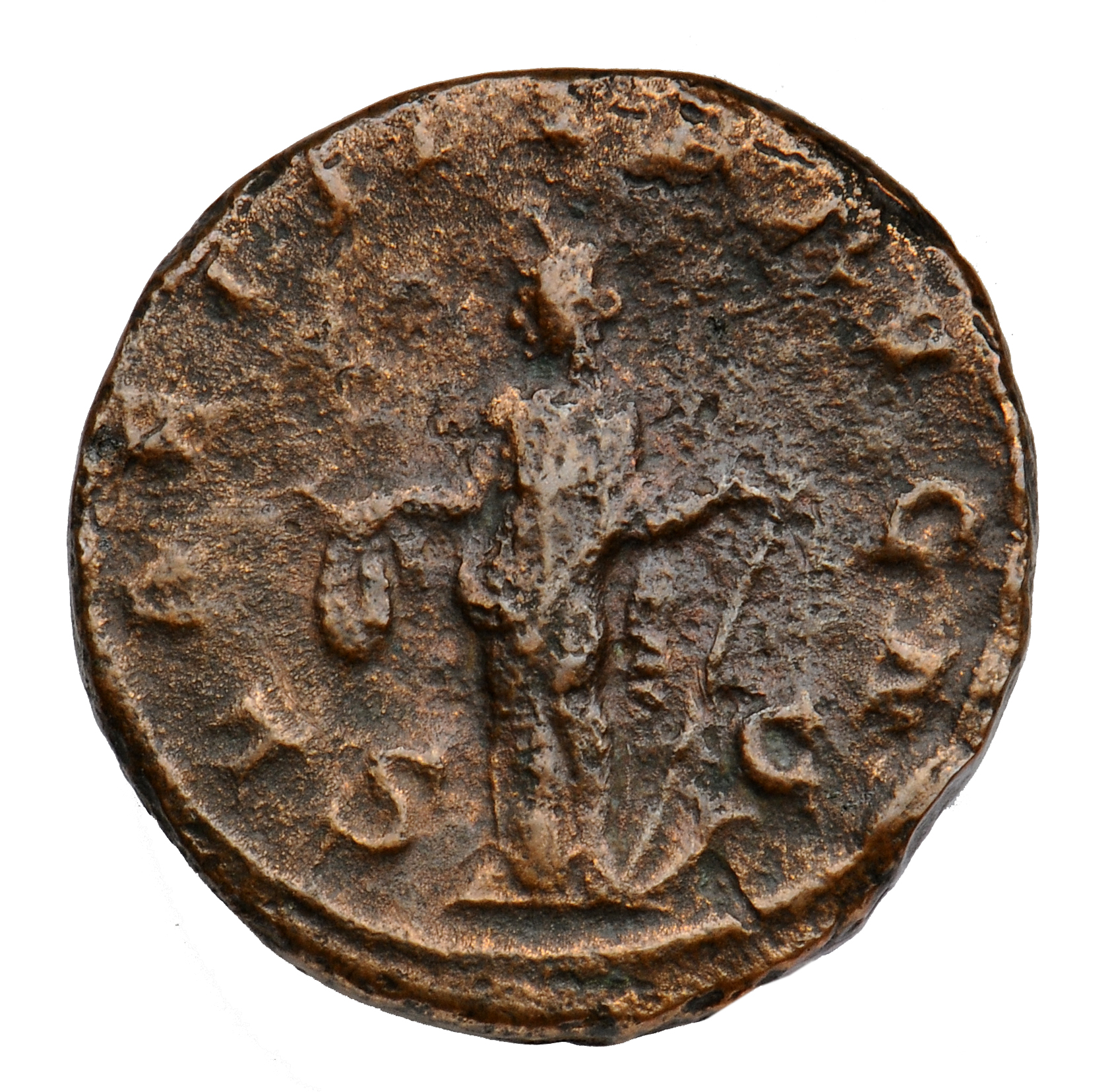 RIC IV Gordian III 300B Gordian III reverse, Laetitia, draped, standing left, holding wreath in extended right hand and an...
