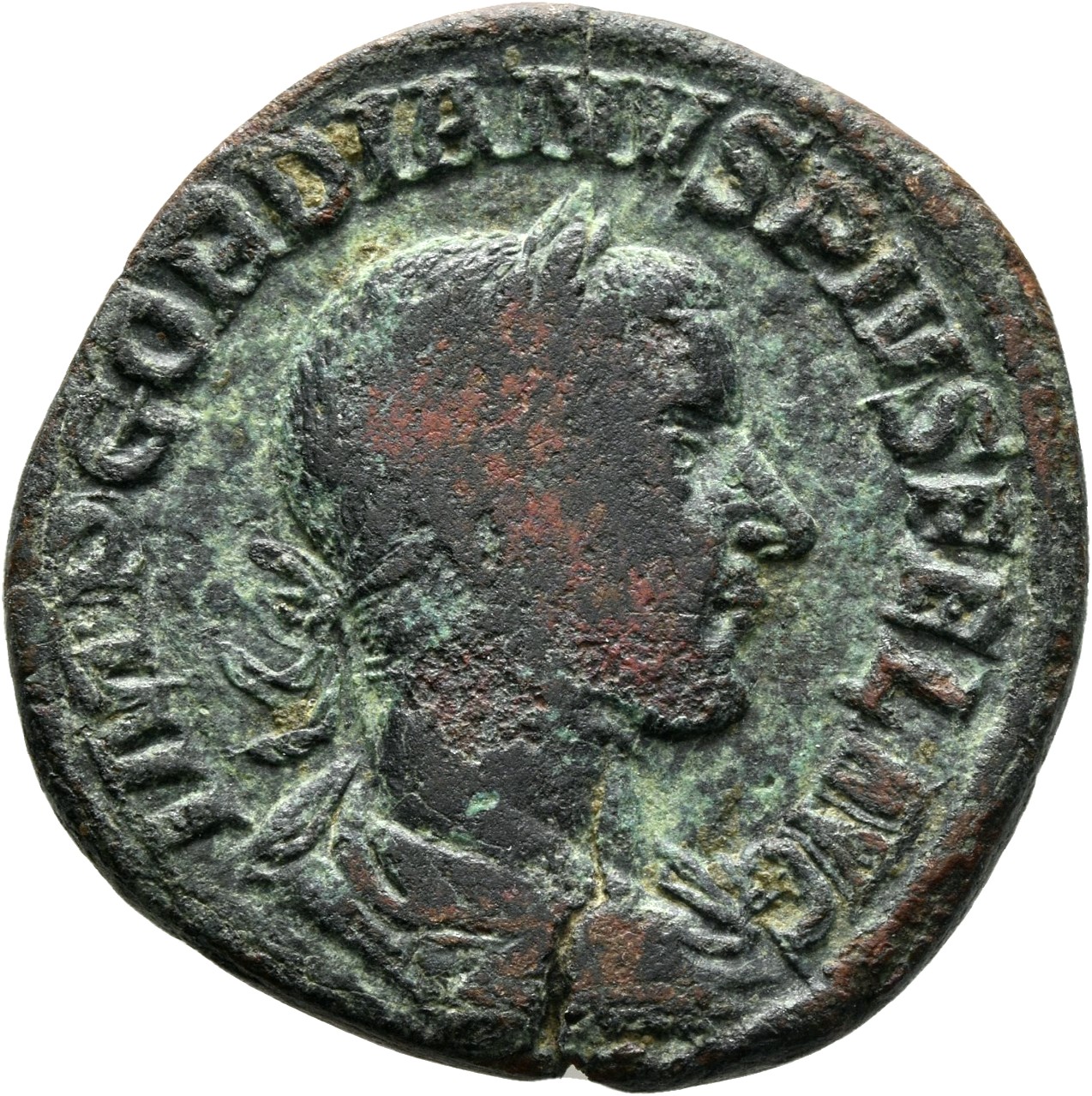 RIC IV Gordian III 303 Gordian III obverse, Drapierte und gepanzerte Büste des Gordianus III.; Perlkreis.