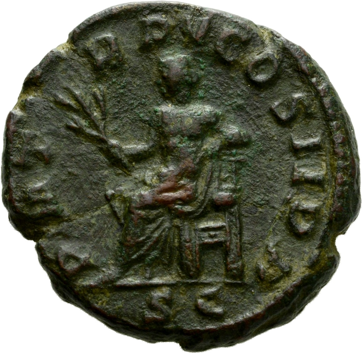 RIC IV Gordian III 303B Gordian III reverse, Apollo, nude to waist, seated left, holding branch in extended right hand and...