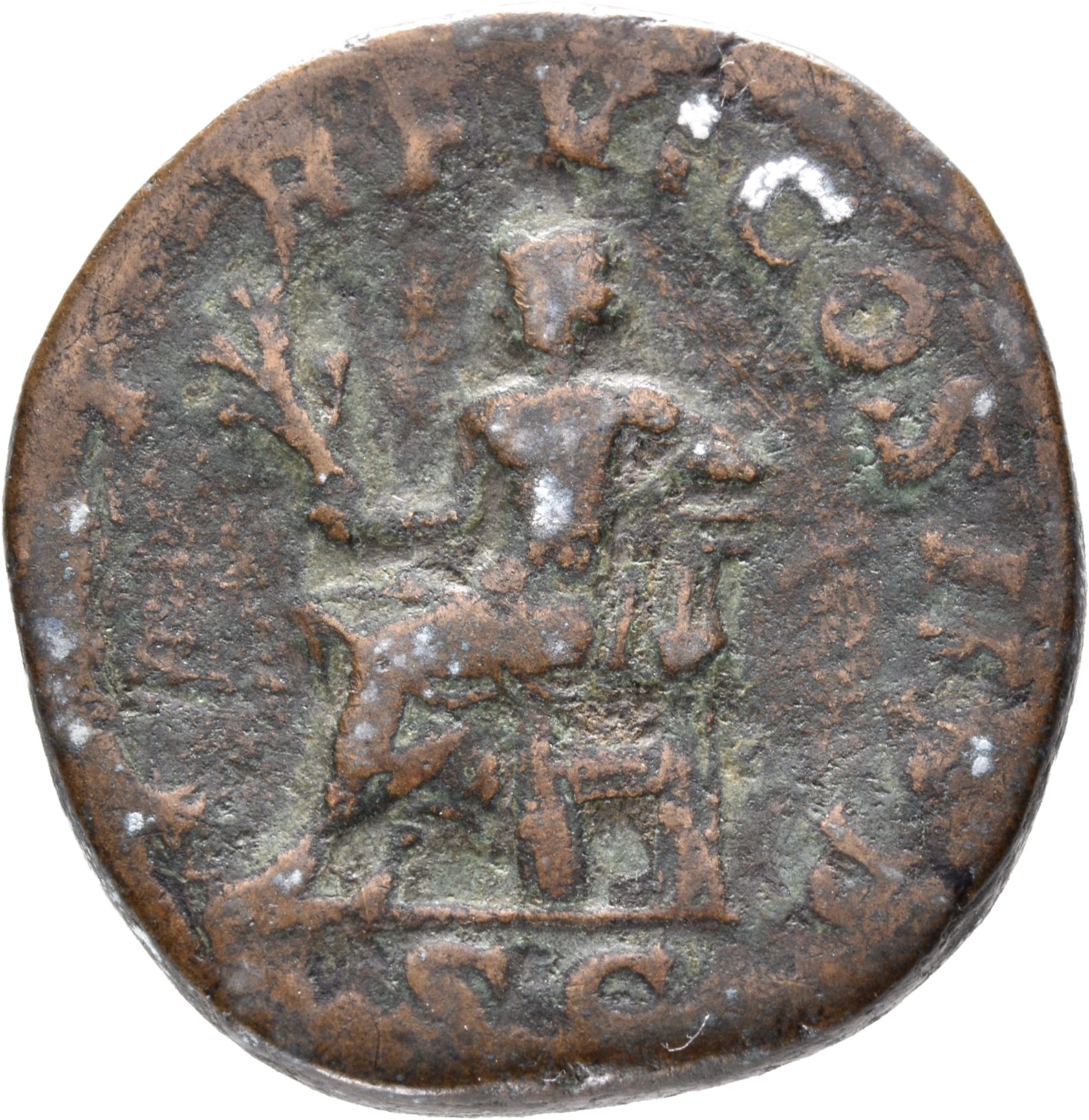 RIC IV Gordian III 304A Gordian III reverse, Apollo, nude to waist, seated left, holding branch in extended right hand and...