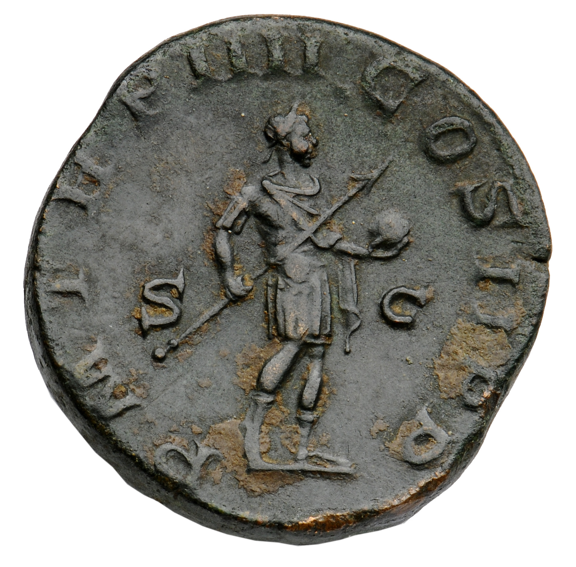 RIC IV Gordian III 306A Gordian III reverse, Gordian III, in military attire, standing right, holding transverse spear in ...
