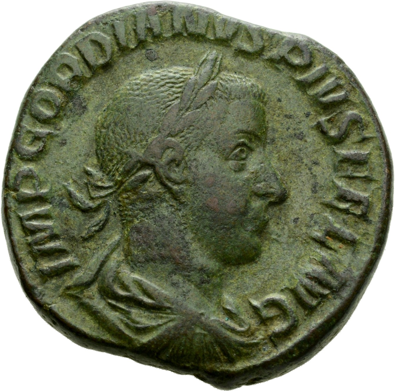 RIC IV Gordian III 307A Gordian III obverse, Bust of Gordian III, laureate, draped, cuirassed, right