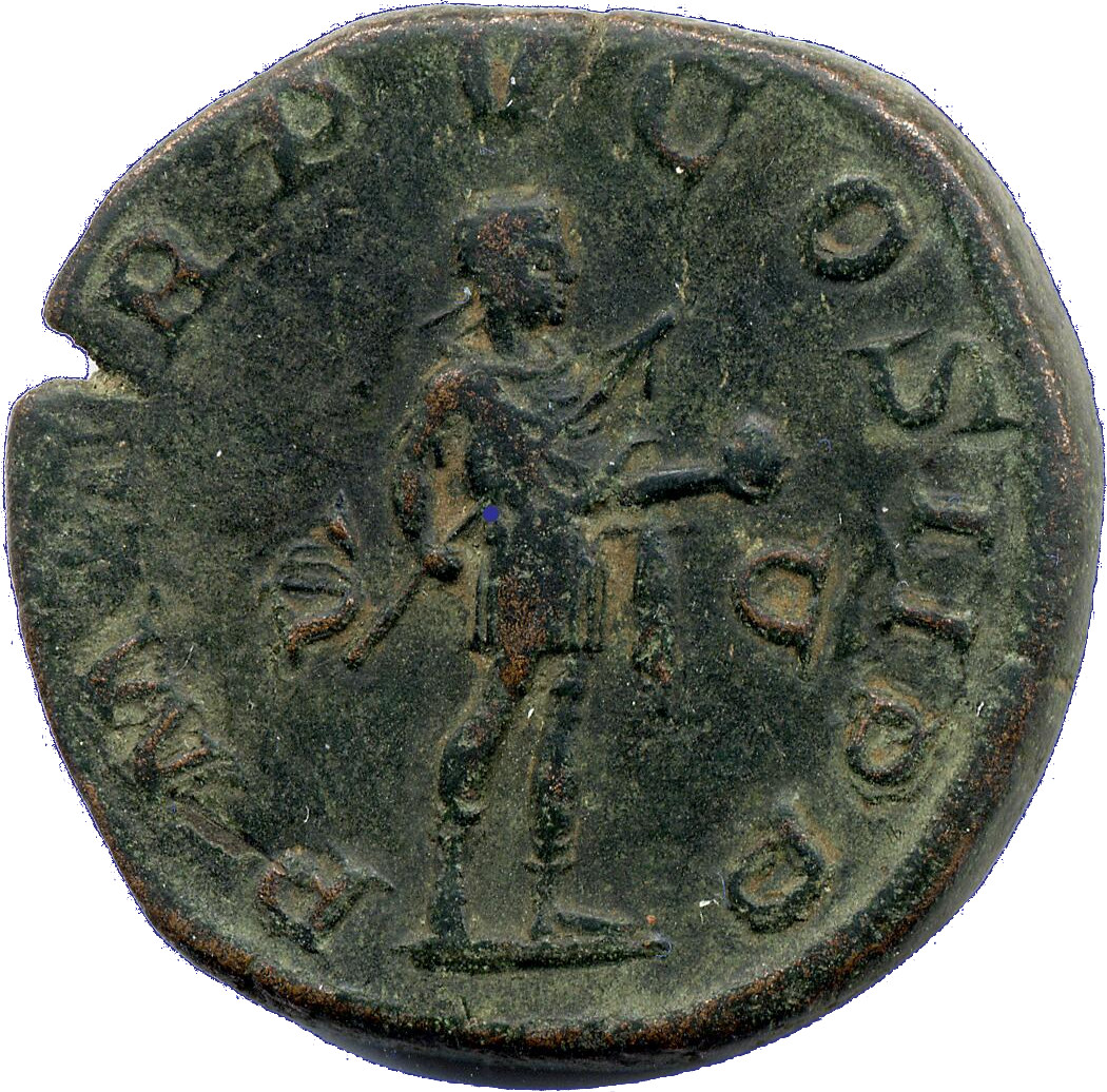 RIC IV Gordian III 308 Gordian III reverse, Gordian III, in military attire, standing right, holding transverse spear in r...