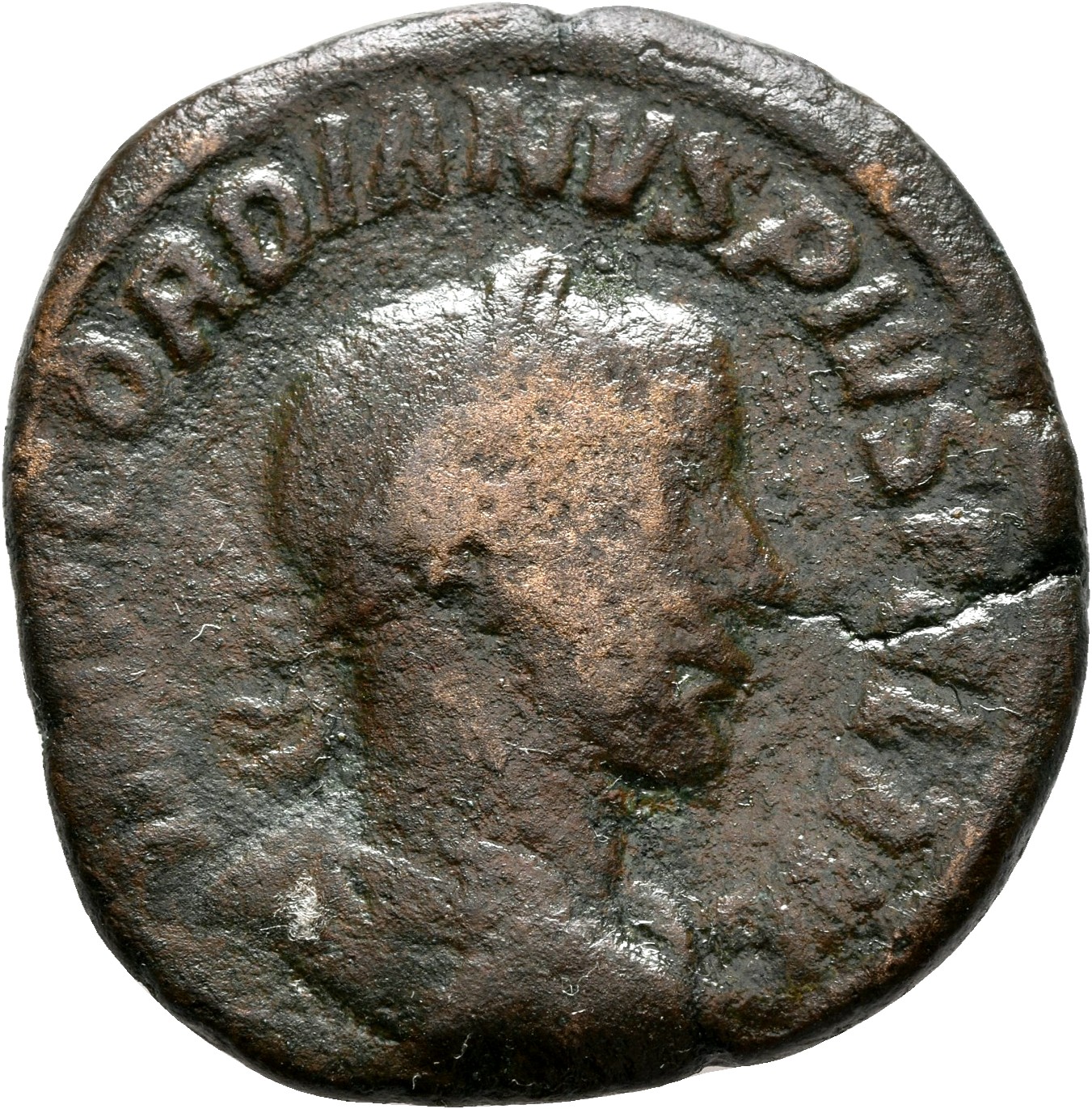RIC IV Gordian III 308A Gordian III obverse, Bust of Gordian III, laureate, draped, cuirassed, right