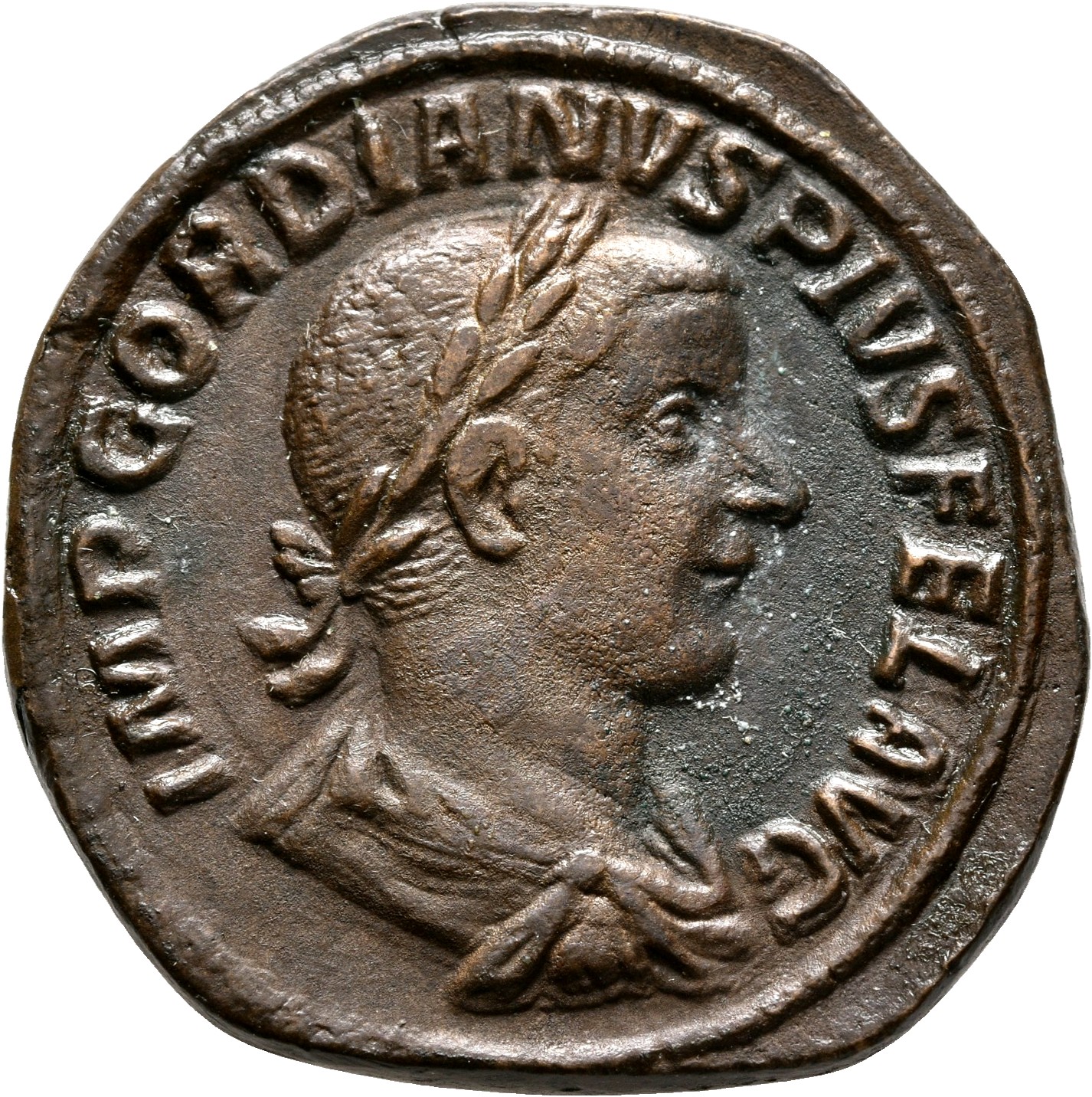 RIC IV Gordian III 317A Gordian III obverse, Bust of Gordian III, laureate, draped, cuirassed, right