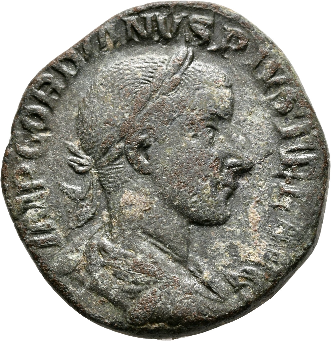 RIC IV Gordian III 318A Gordian III obverse, Bust of Gordian III, laureate, draped, cuirassed, right