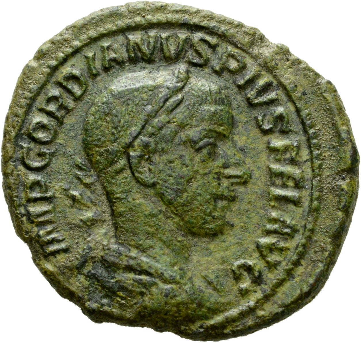 RIC IV Gordian III 318B Gordian III obverse, Bust of Gordian III, laureate, draped, cuirassed, right