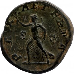 RIC IV Gordian III 319 Gordian III reverse, Pax, draped, advancing left, holding branch in extended right hand and sceptre...