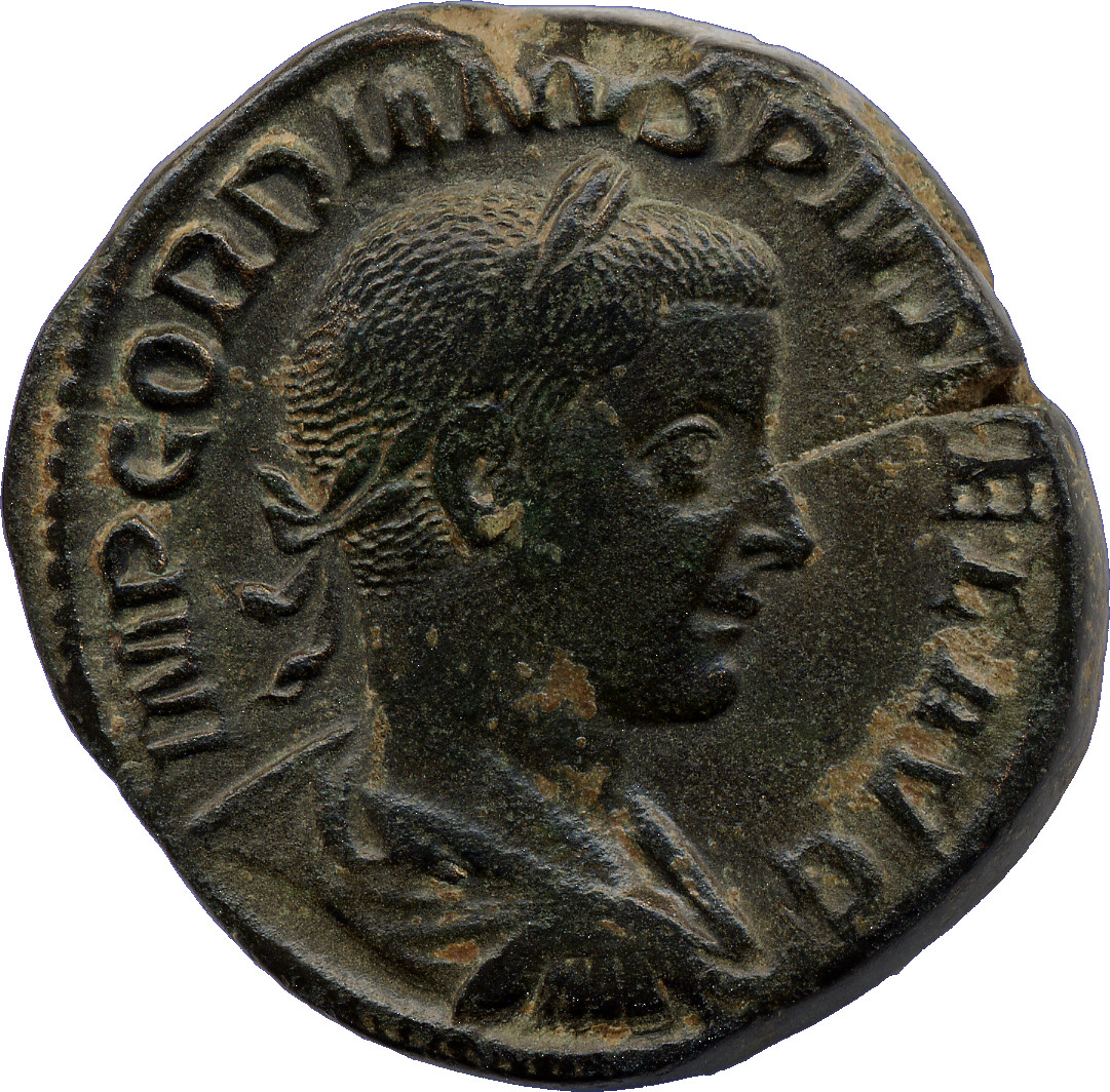 RIC IV Gordian III 319 Gordian III obverse, Büste des Gordianus III. nach r., bekränzt und drapiert; im Perlkreis.