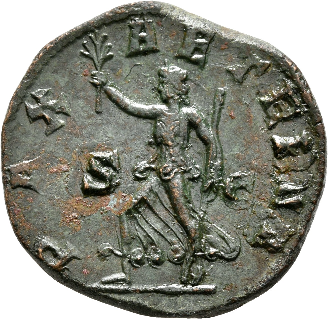 RIC IV Gordian III 319A Gordian III reverse, Pax, draped, advancing left, holding branch in extended right hand and sceptr...