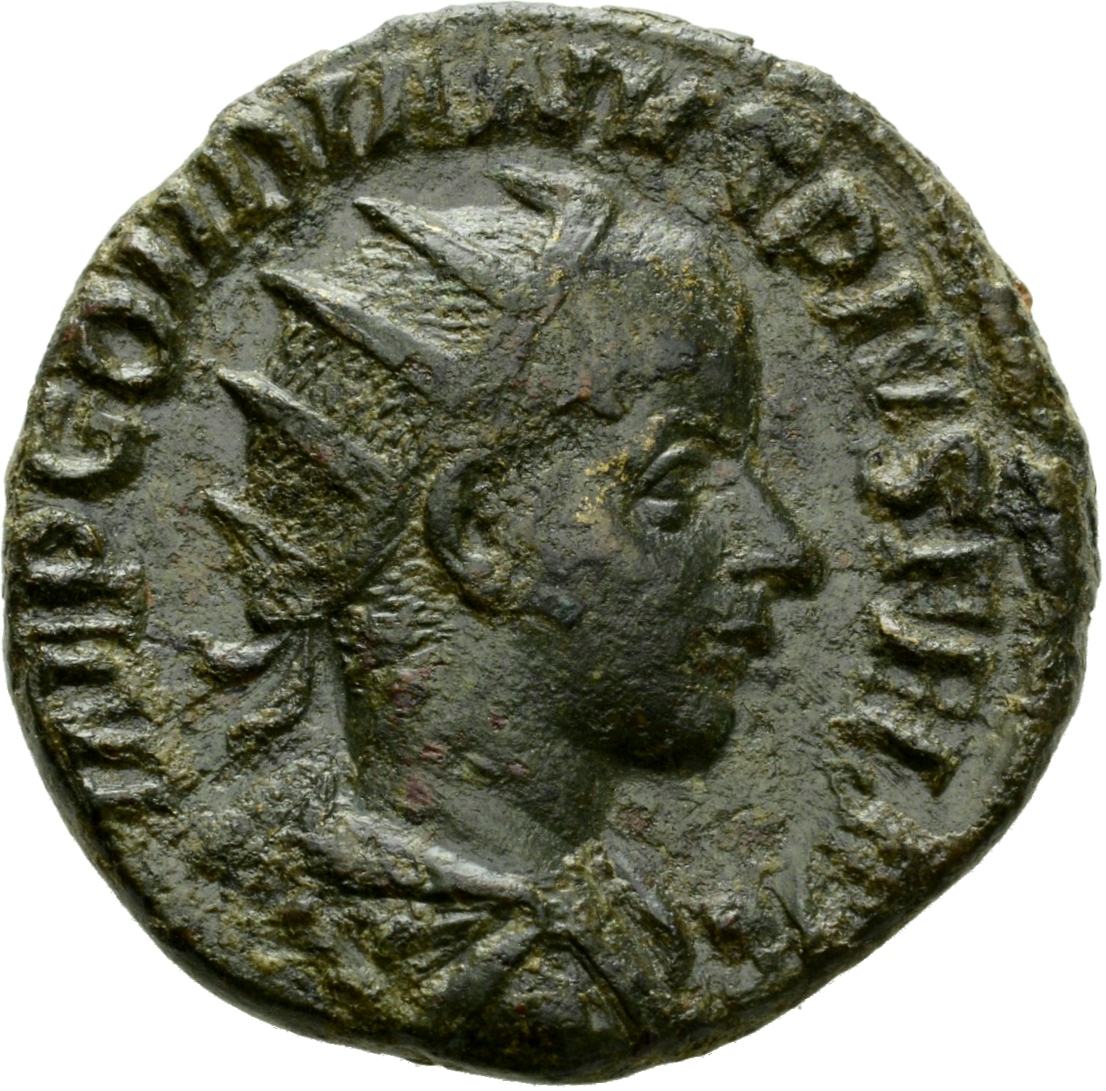 RIC IV Gordian III 319C Gordian III obverse, Bust of Gordian III, radiate, draped, cuirassed, right