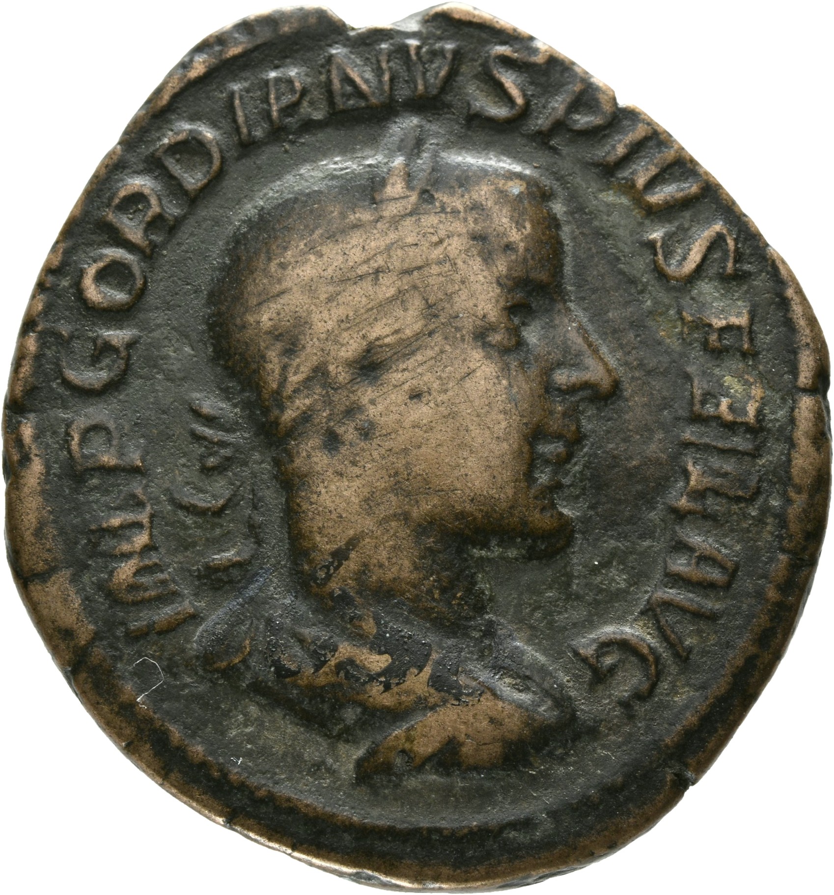 RIC IV Gordian III 331A Gordian III obverse, Bust of Gordian III, laureate, draped, cuirassed, right