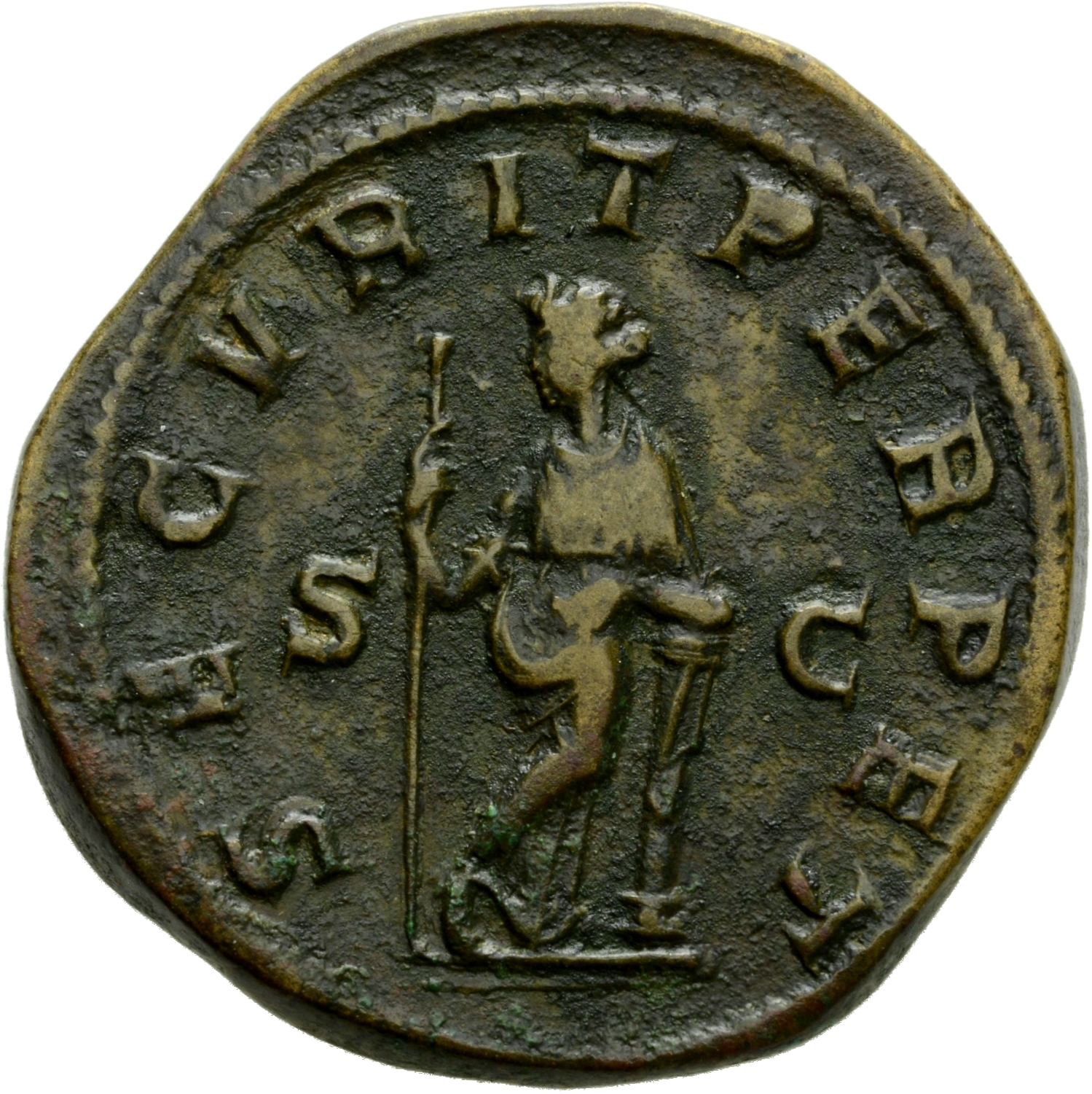 RIC IV Gordian III 335A Gordian III reverse, Securitas, draped, standing left with legs cross, leaning left arm on column,...