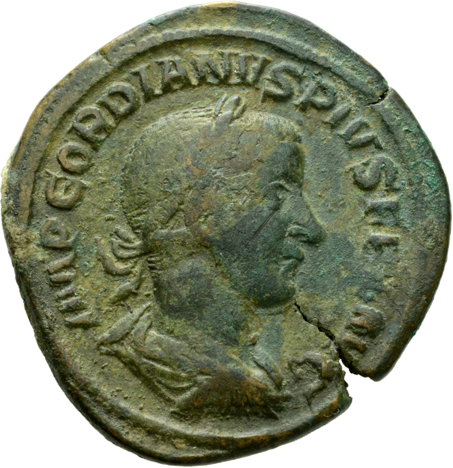 RIC IV Gordian III 336 Gordian III obverse, Bust of Gordian III, laureate, draped, cuirassed, right