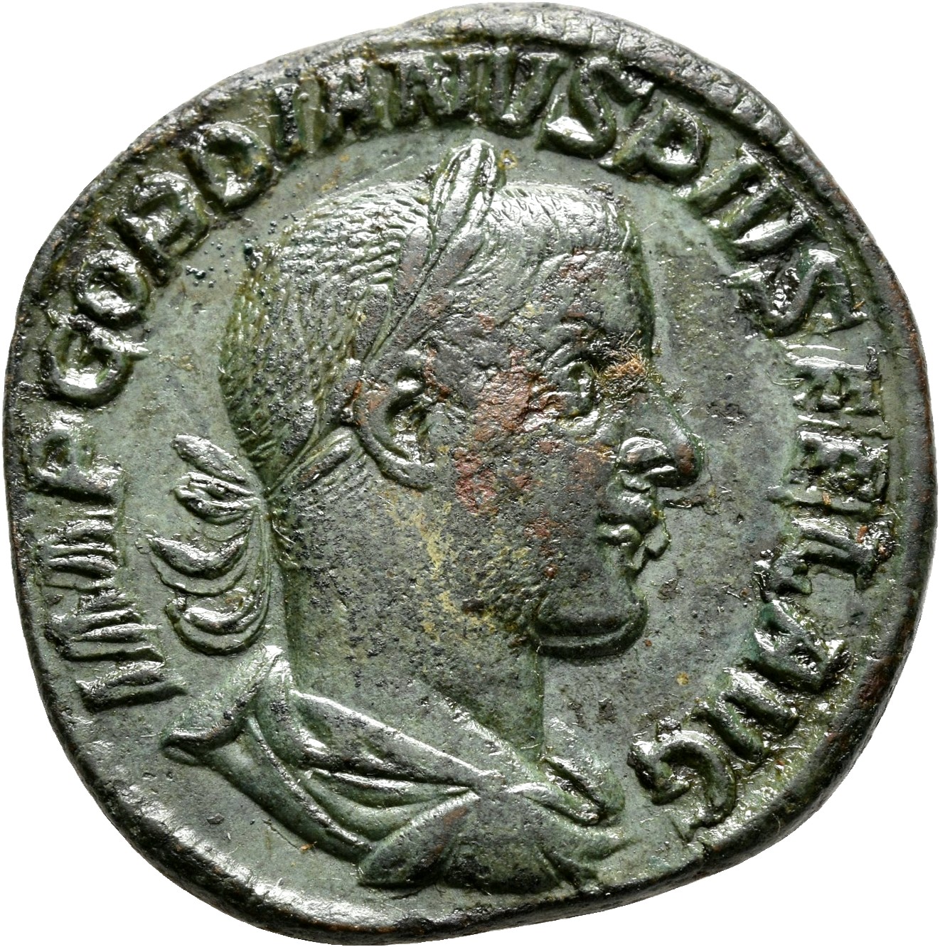 RIC IV Gordian III 337A Gordian III obverse, Bust of Gordian III, laureate, draped, cuirassed, right