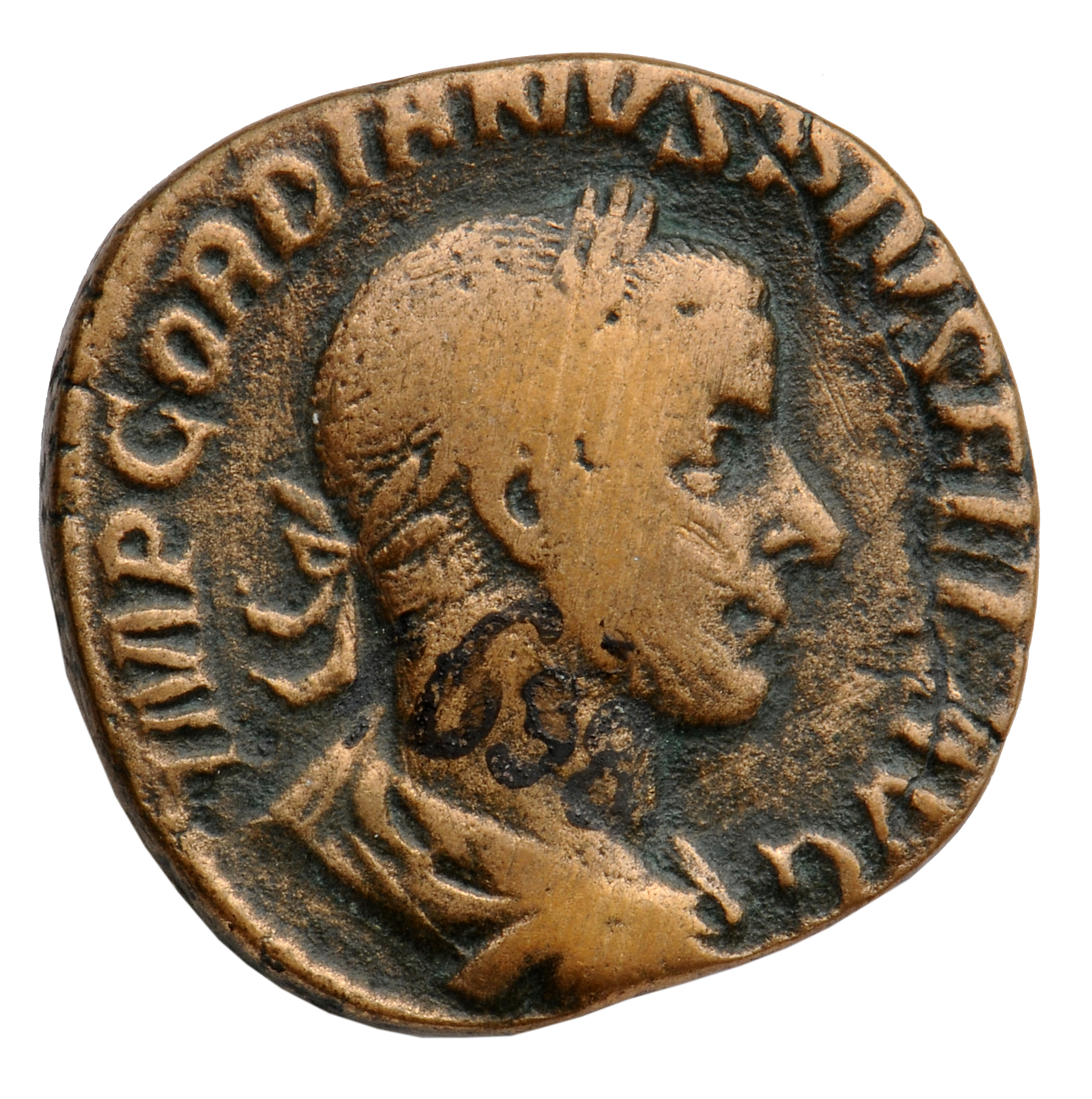 RIC IV Gordian III 338A Gordian III obverse, Bust of Gordian III, laureate, draped, cuirassed, right