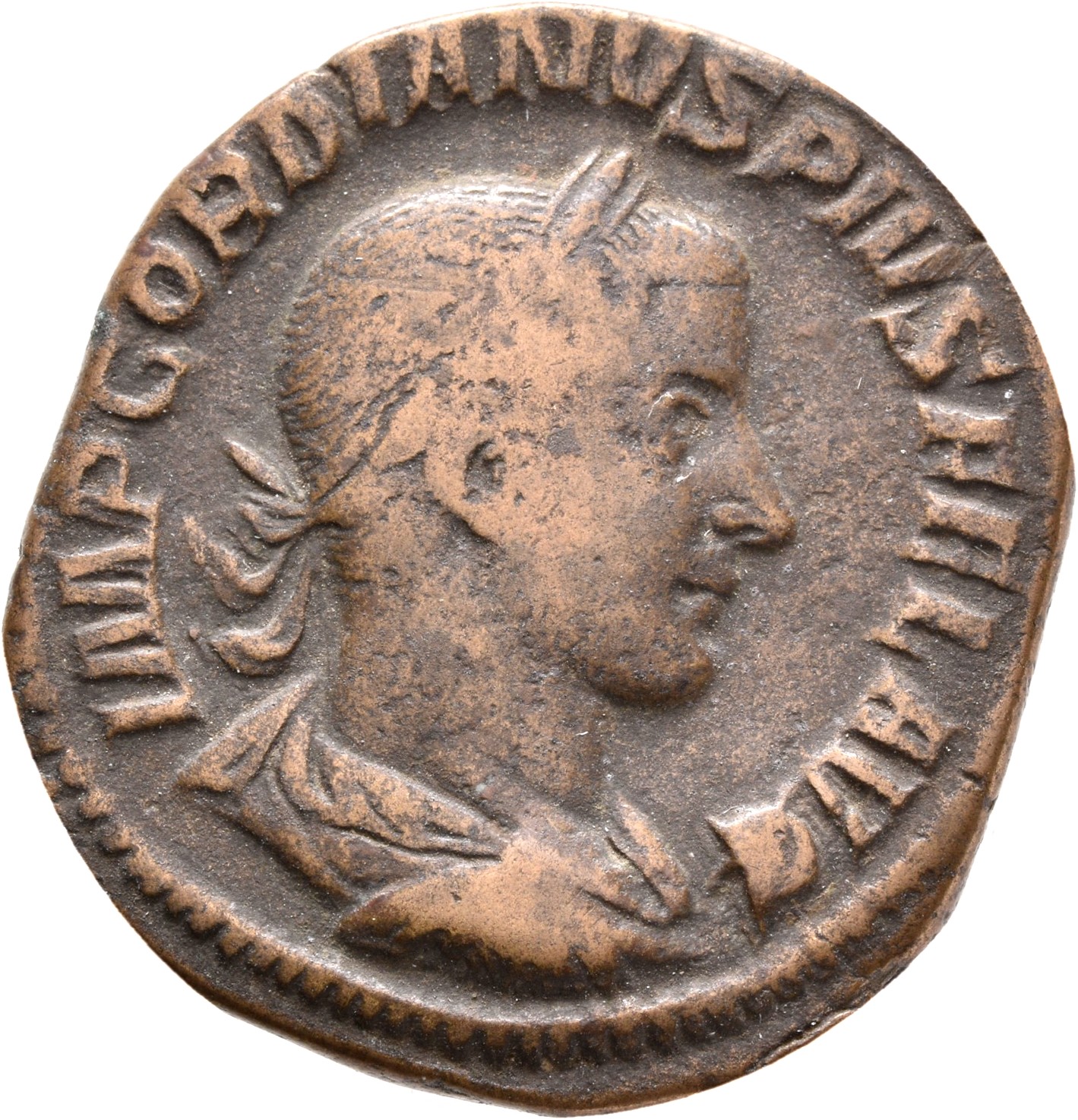 RIC IV Gordian III 338A Gordian III obverse, Bust of Gordian III, laureate, draped, cuirassed, right