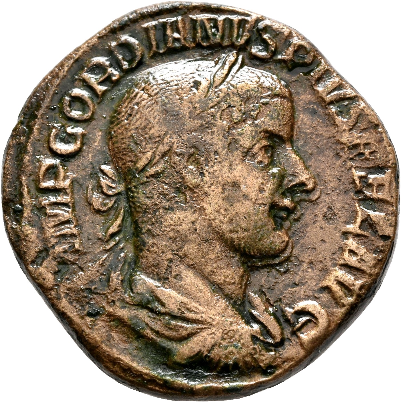 RIC IV Gordian III 339A Gordian III obverse, Bust of Gordian III, laureate, draped, cuirassed, right