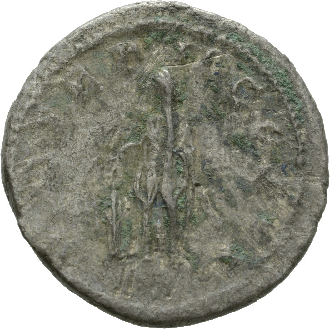 RIC IV Gordian III 37 Gordian III reverse, Gordian III, veiled, togate, standing front, head left, sacrificing out of pate...