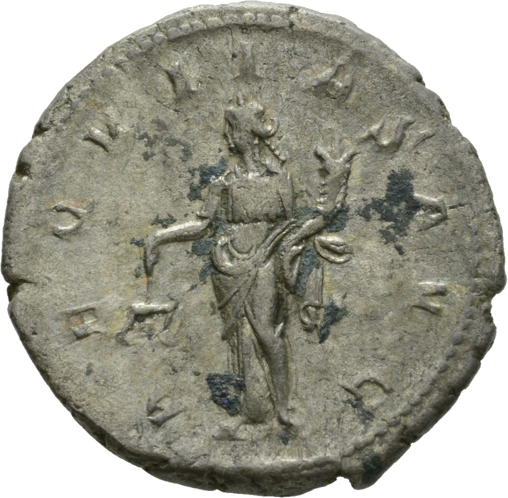 RIC IV Gordian III 51 Gordian III reverse, Aequitas, draped, standing front, head left, holding scales in extended right h...