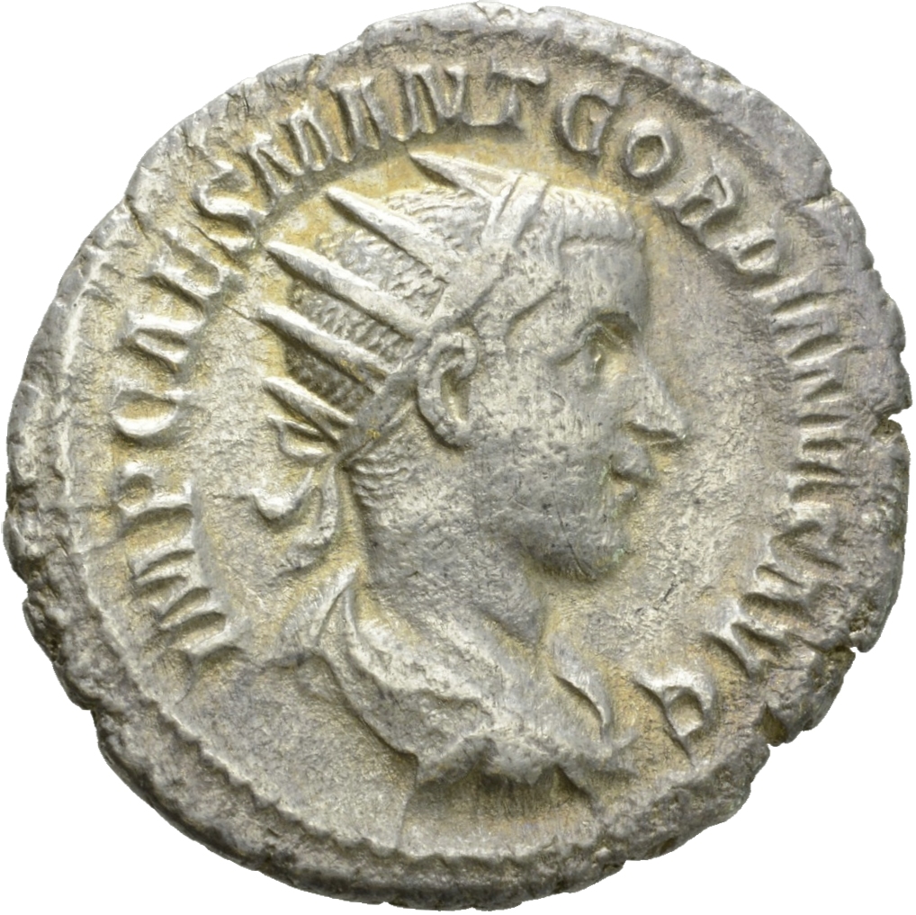 RIC IV Gordian III 6 Gordian III obverse, Bust of Gordian III, radiate, draped, cuirassed, right