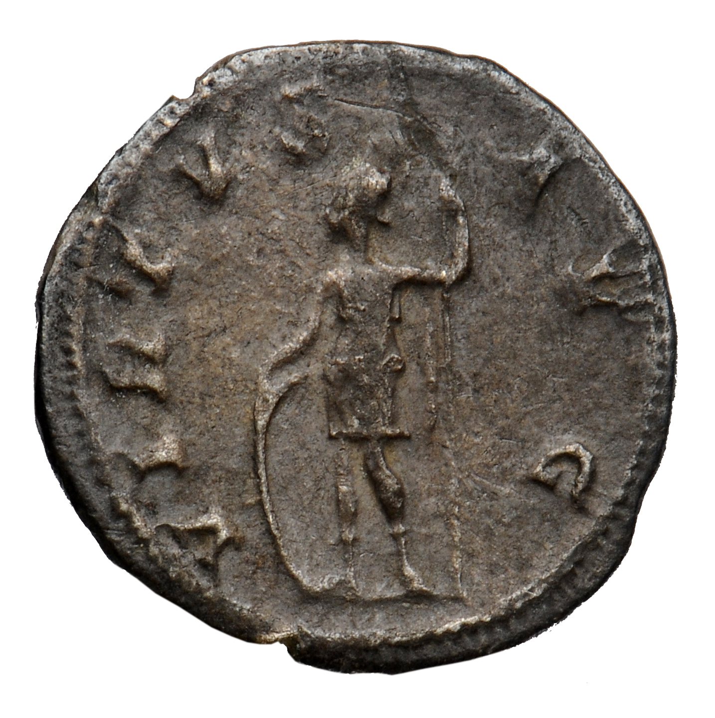 RIC IV Gordian III 6 Gordian III reverse, Virtus, helmeted, in military attire, standing front, head left, resting right h...