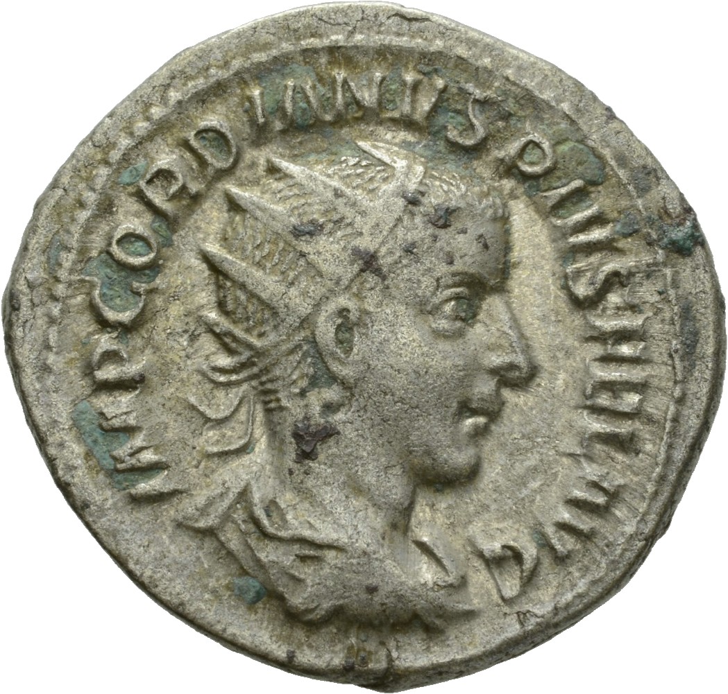 RIC IV Gordian III 63 Gordian III obverse, Bust of Gordian III, radiate, draped, cuirassed, right