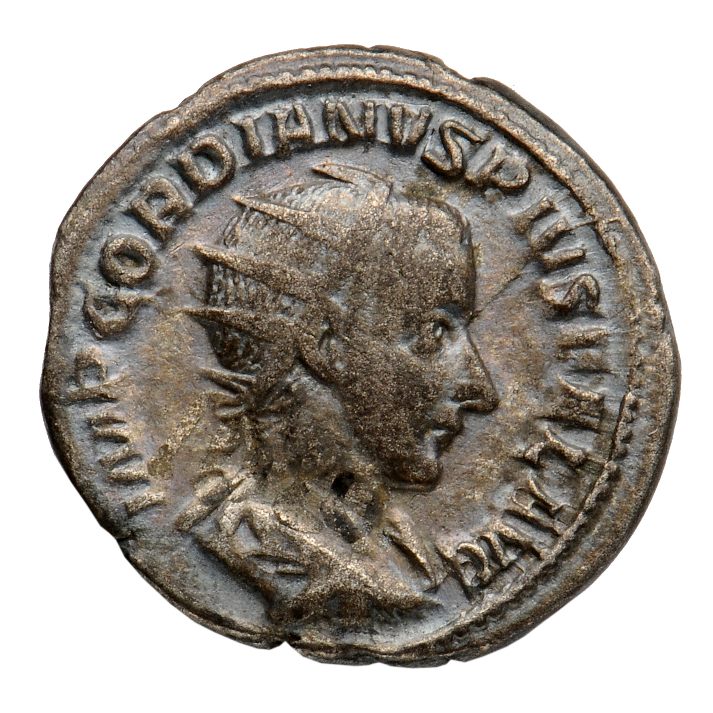 RIC IV Gordian III 63 Gordian III obverse, Bust of Gordian III, radiate, draped, cuirassed, right