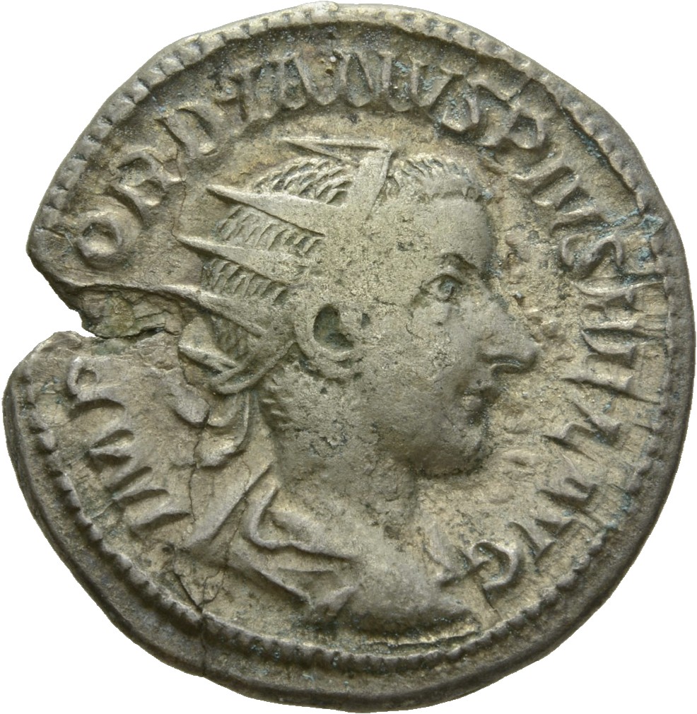 RIC IV Gordian III 69 Gordian III obverse, Bust of Gordian III, radiate, draped, cuirassed, right