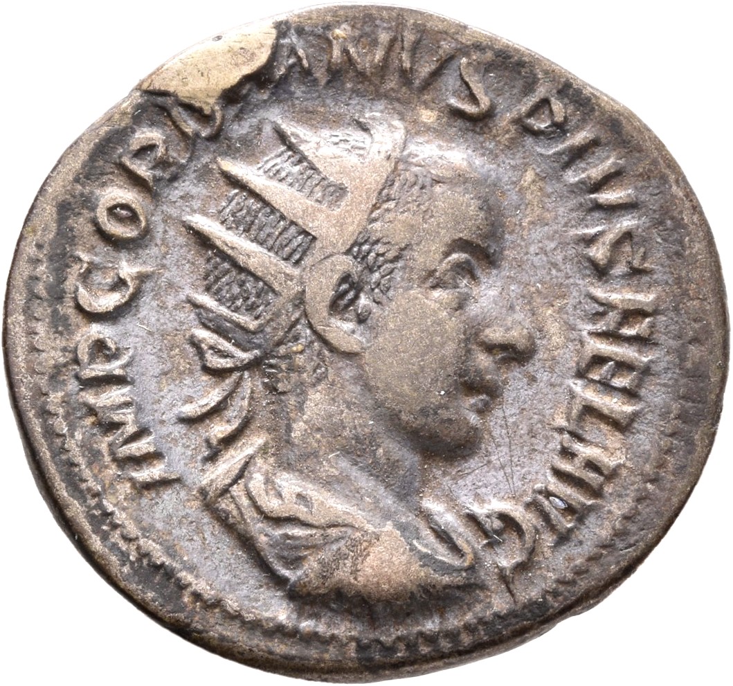 RIC IV Gordian III 70 Gordian III obverse, Bust of Gordian III, radiate, draped, cuirassed, right