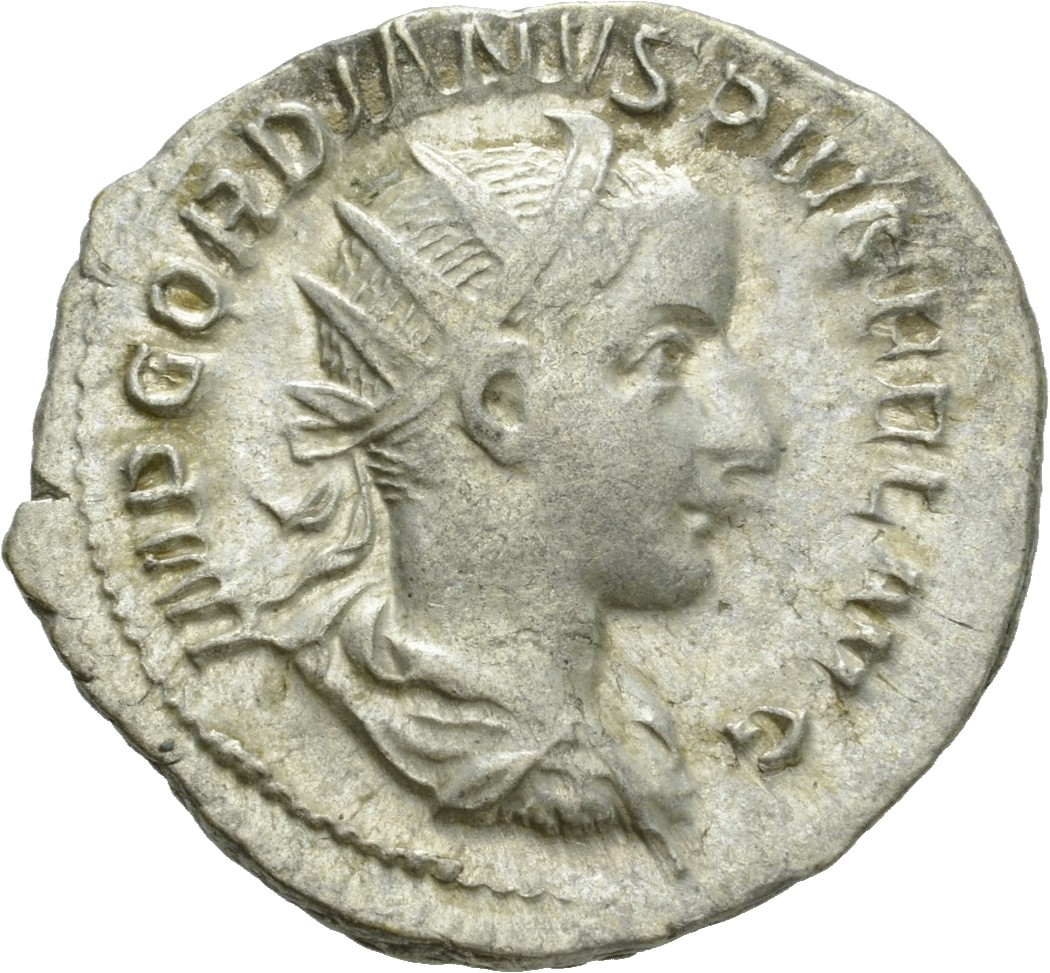 RIC IV Gordian III 71 Gordian III obverse, Bust of Gordian III, radiate, draped, cuirassed, right